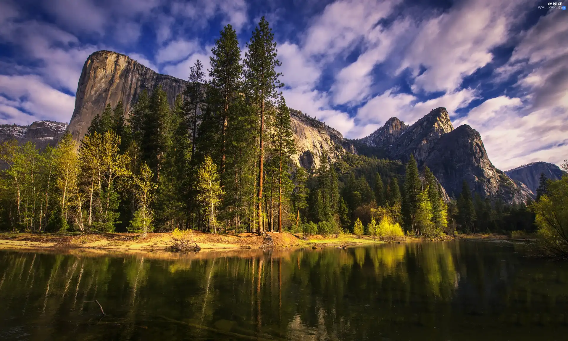 clouds, lake, Mountains