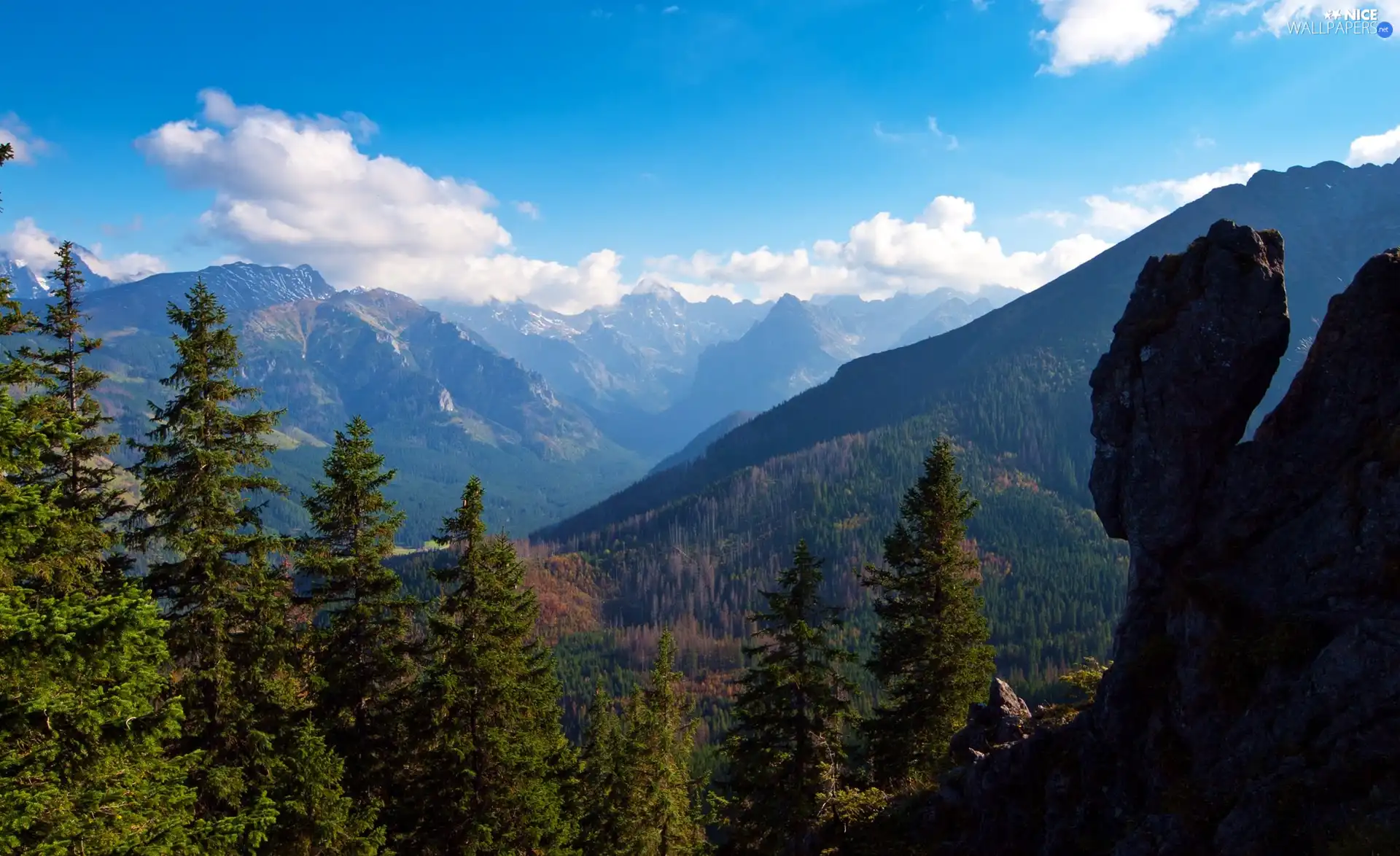 Mountains, viewes, clouds, trees