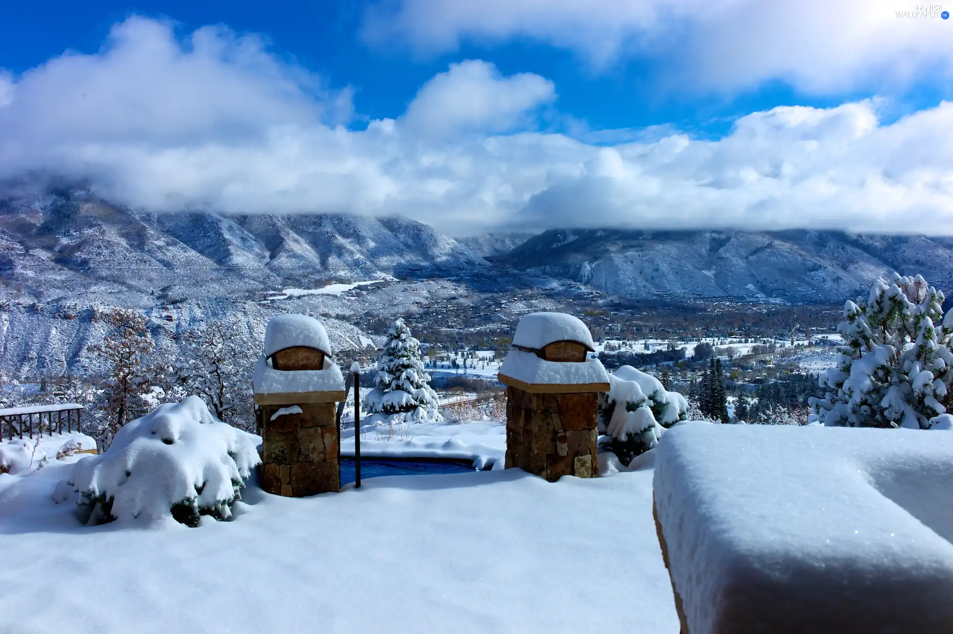 clouds, winter, Mountains