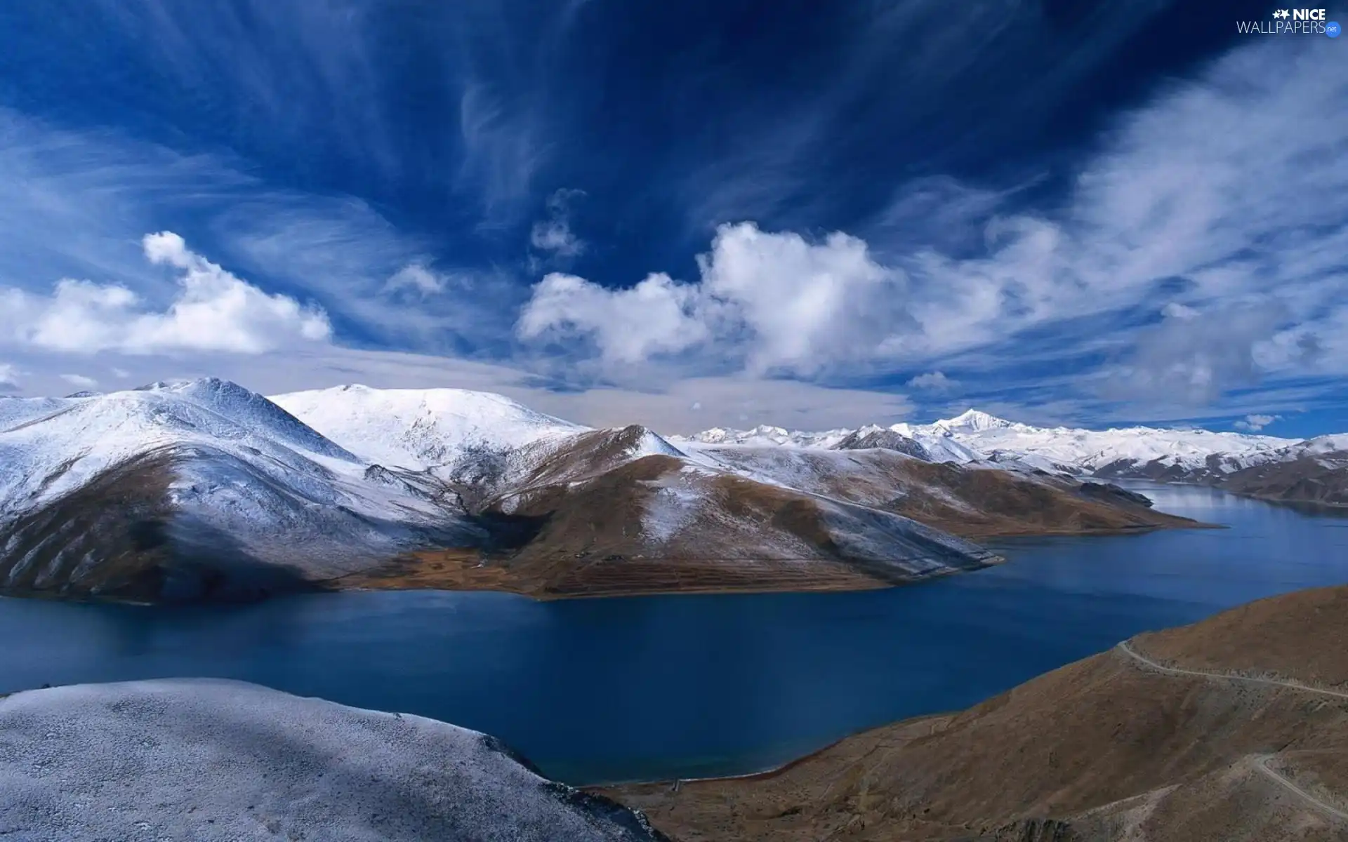 clouds, Norway, Snowy, Mountains, lake