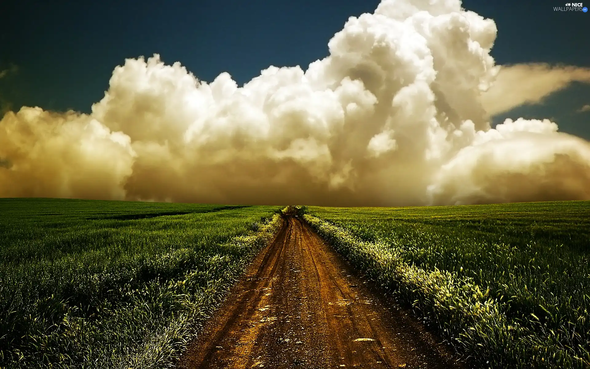clouds, Field, Path