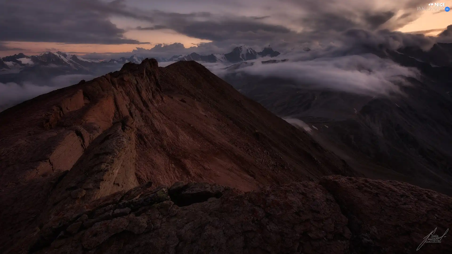dark, clouds, peaks, rocks, Mountains
