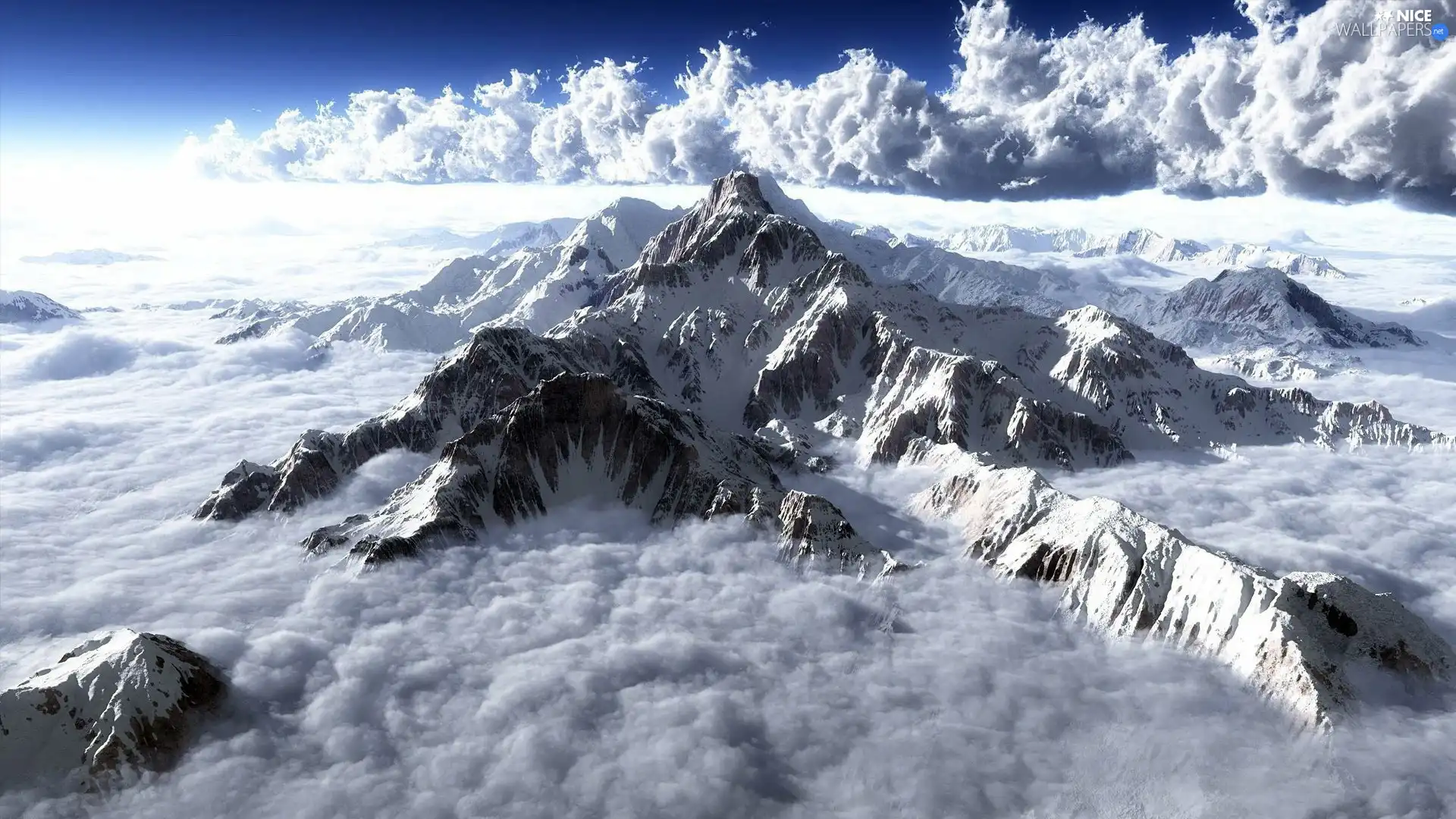 peaks, Rocks, clouds, Mountains