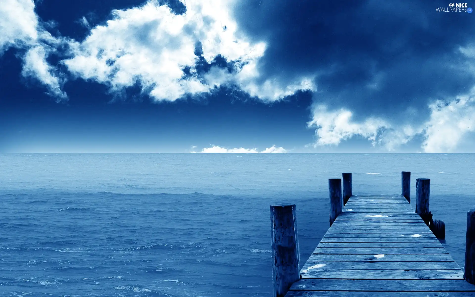 clouds, sea, pier