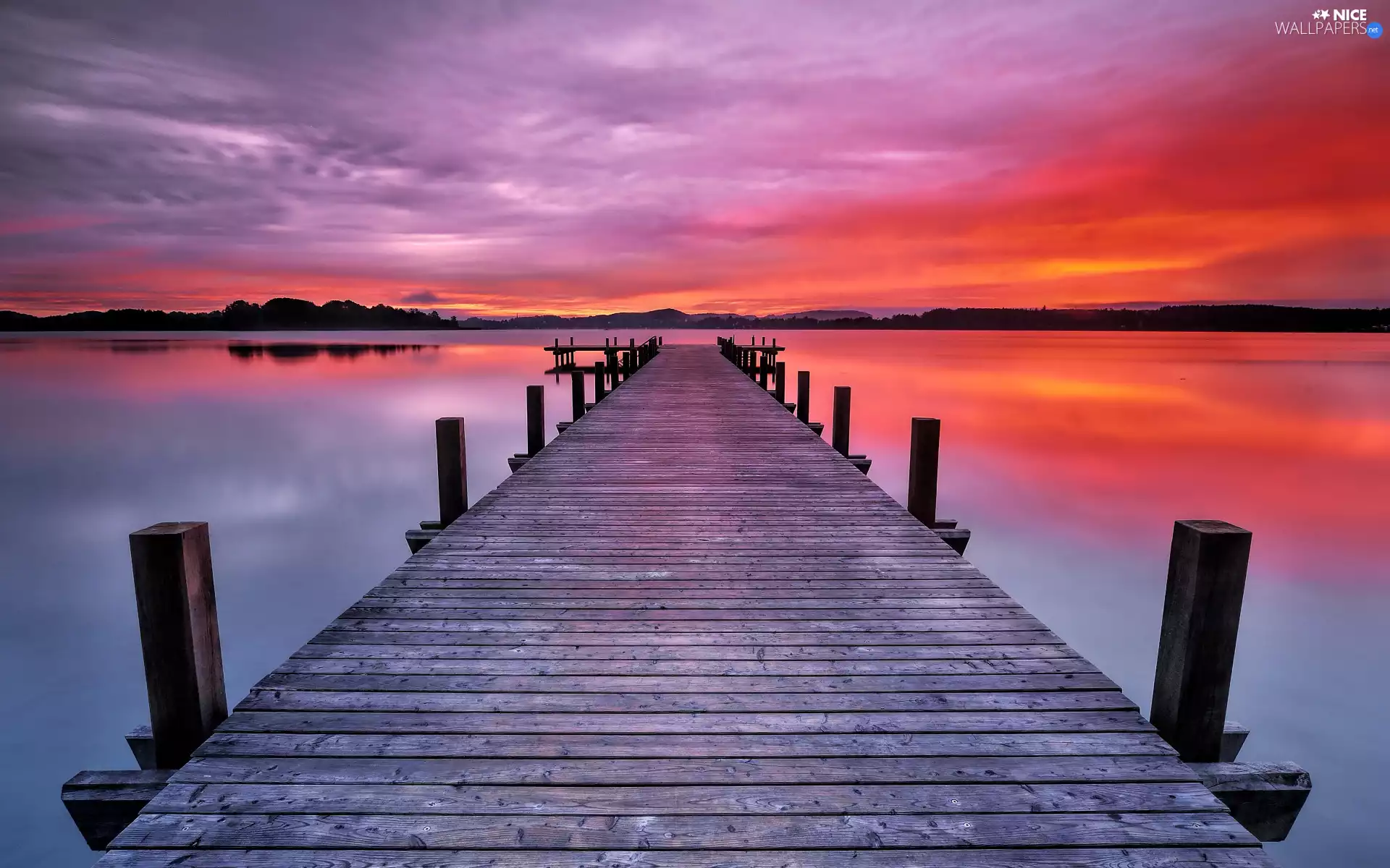 clouds, lake, Platform