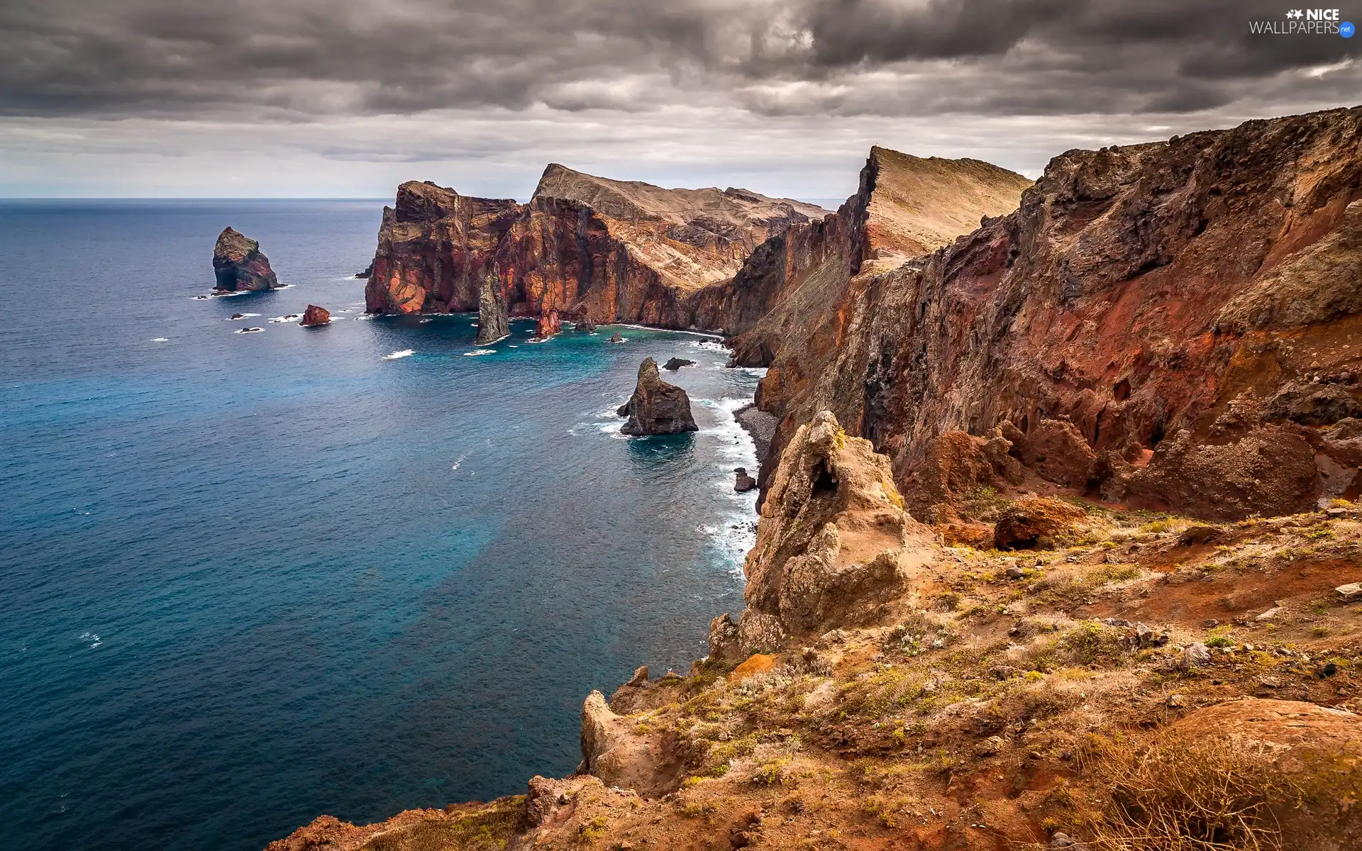 clouds, sea, rocks