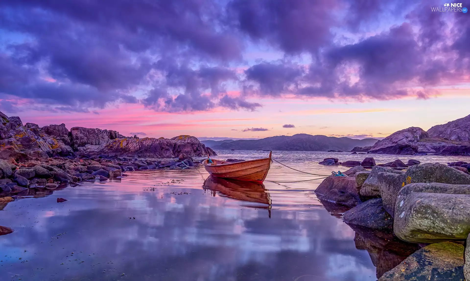 Boat, clouds, rocks, Stones, sea