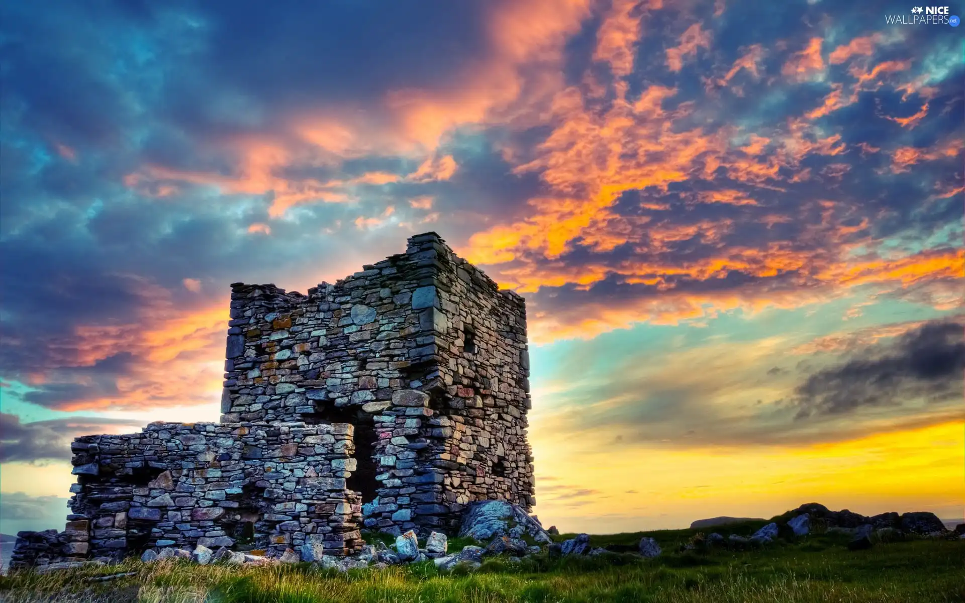 ruins, clouds