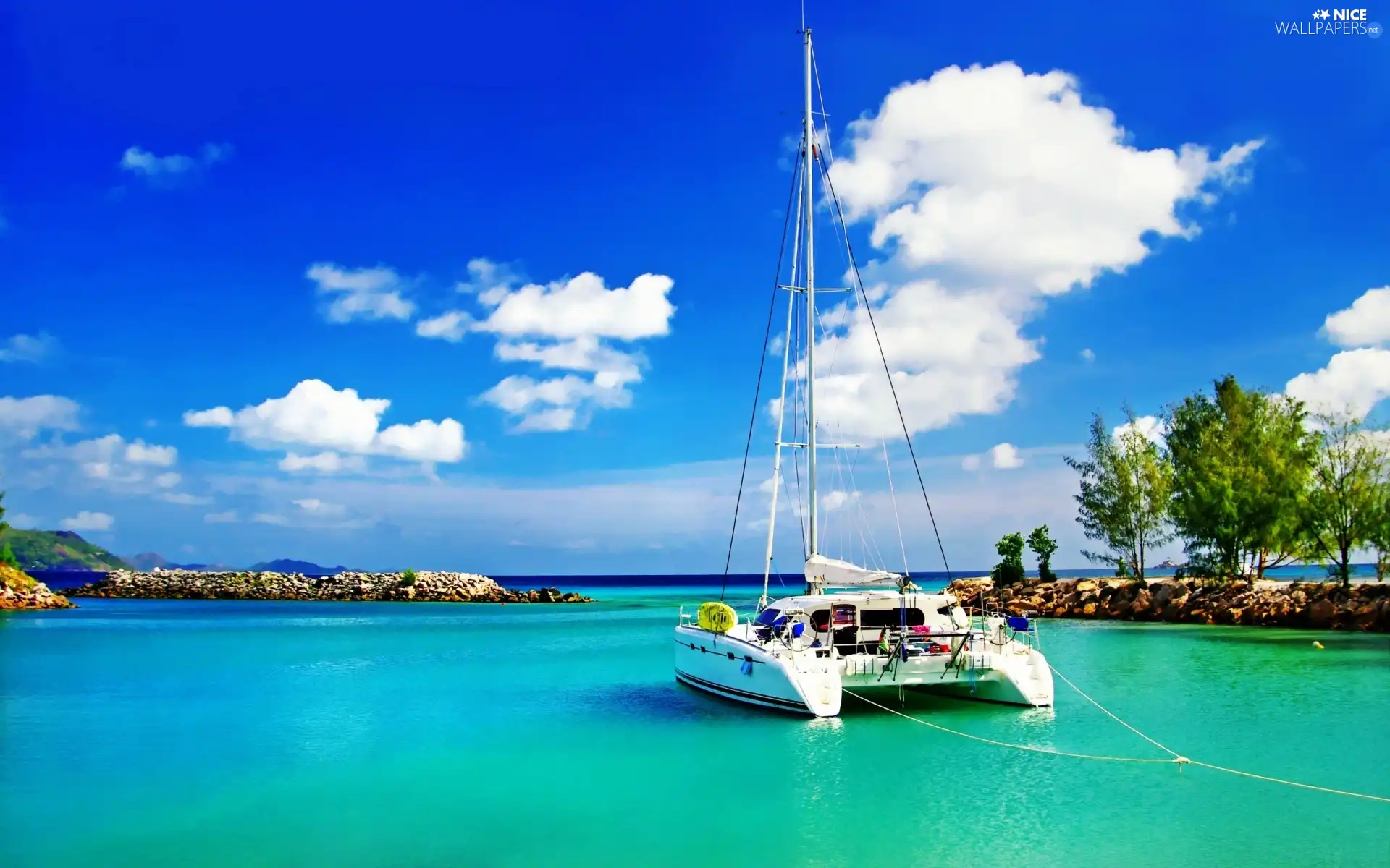 clouds, Catamaran, sea