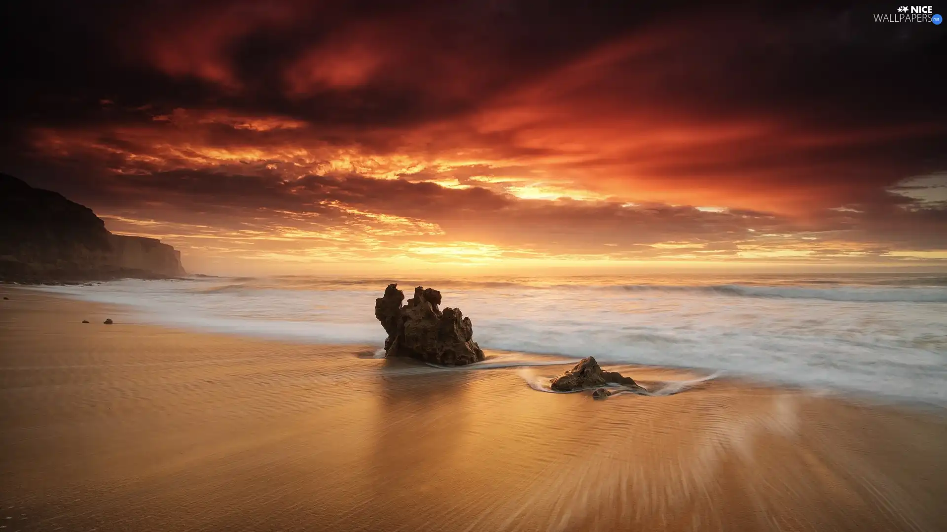 sea, rocks, clouds, Beaches