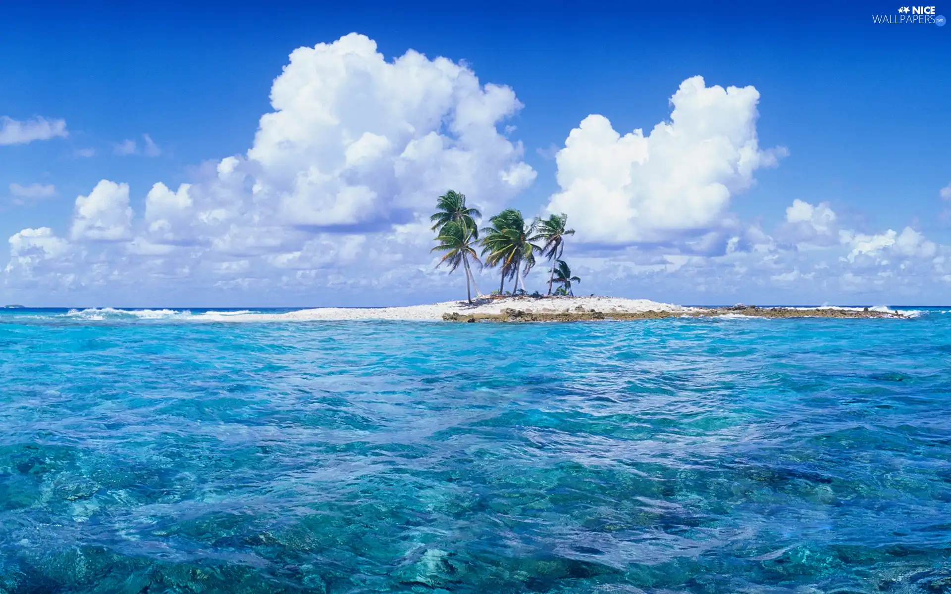 sea, Sky, clouds, Islet