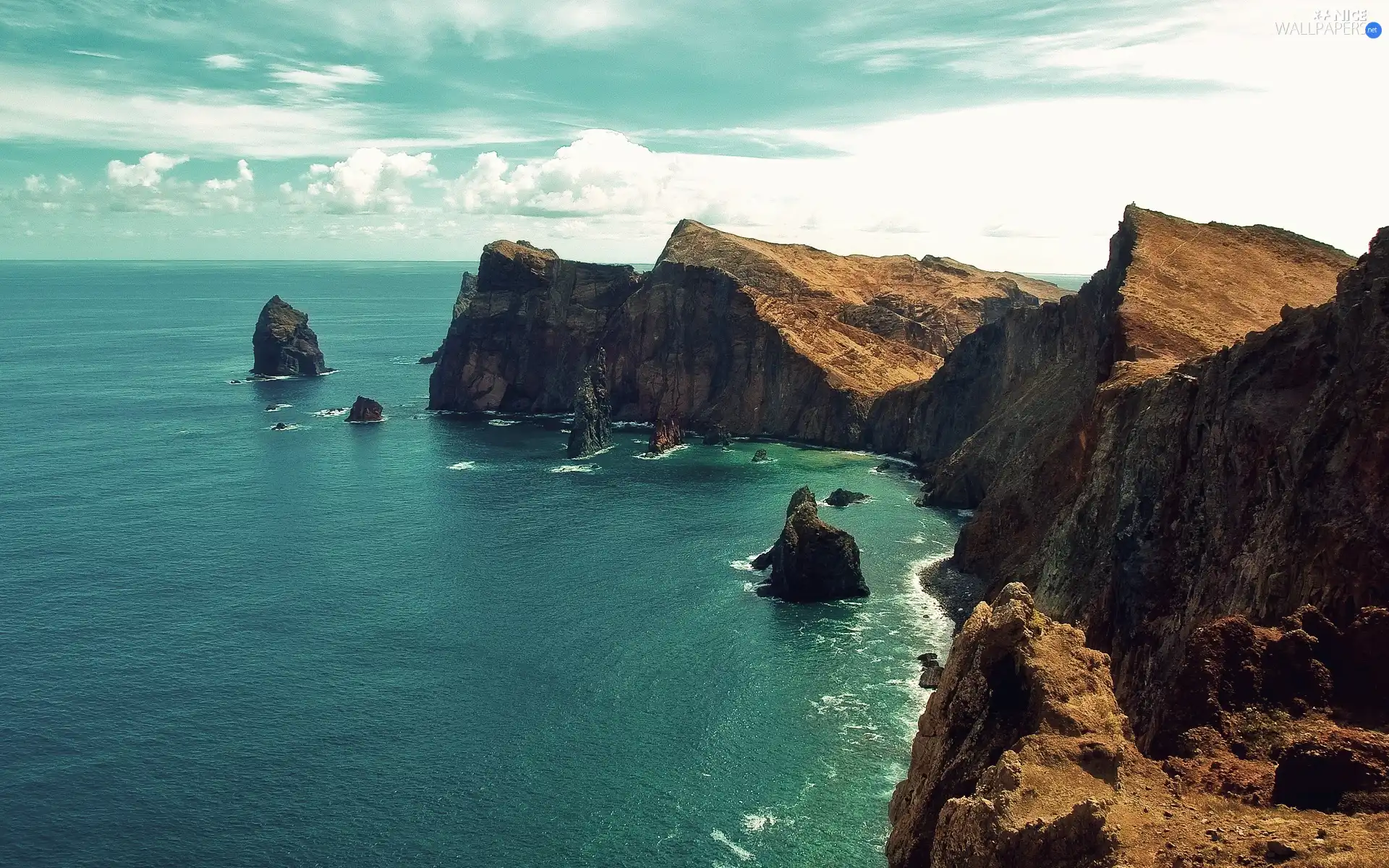 sea, Waves, clouds, Cliffs