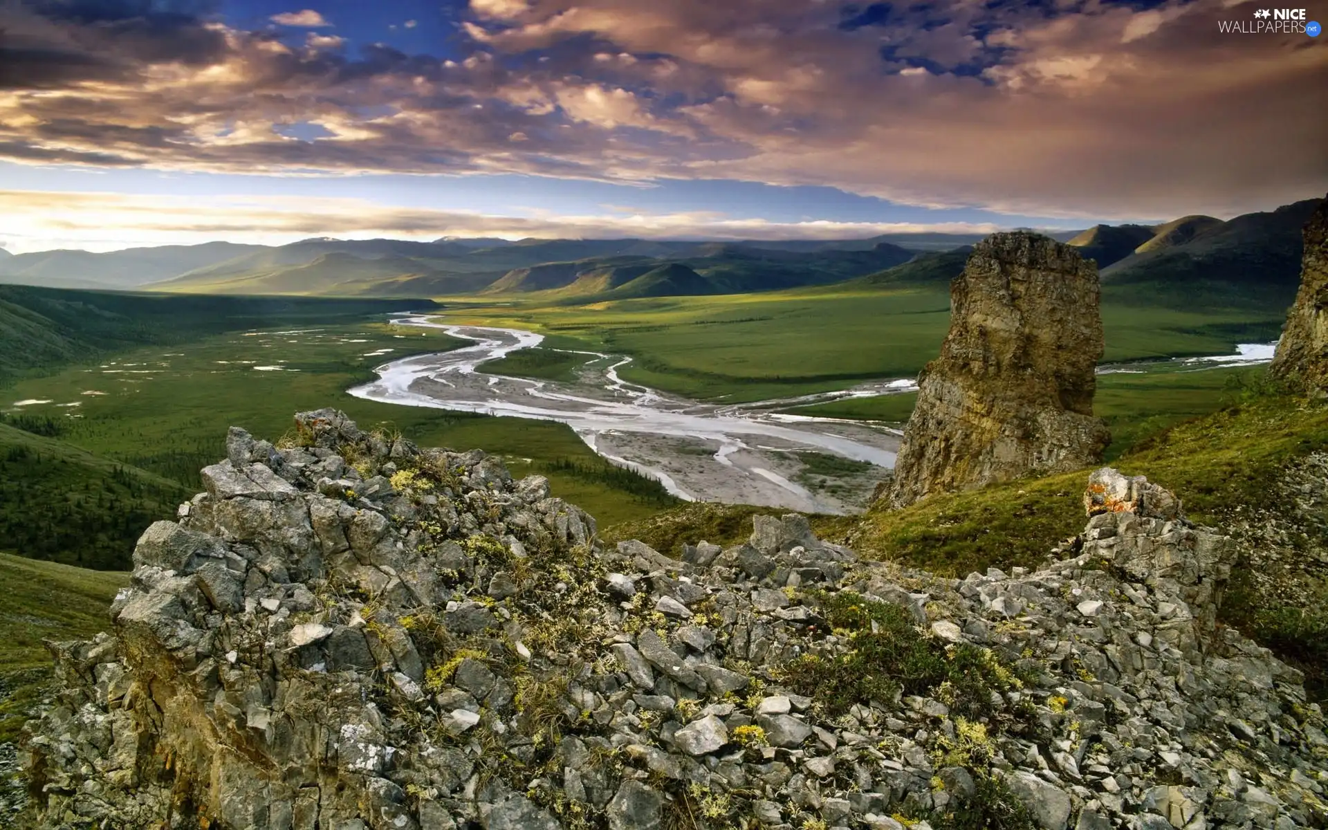 Clouds, Sky, Valley, Stones, Mountains