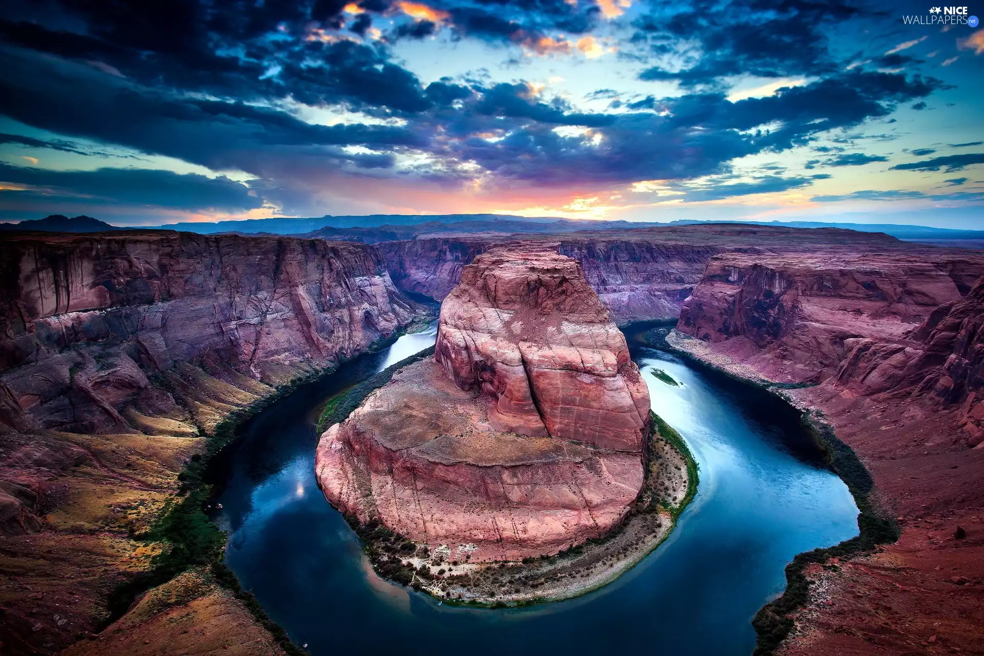 Sky, canyon, River, clouds