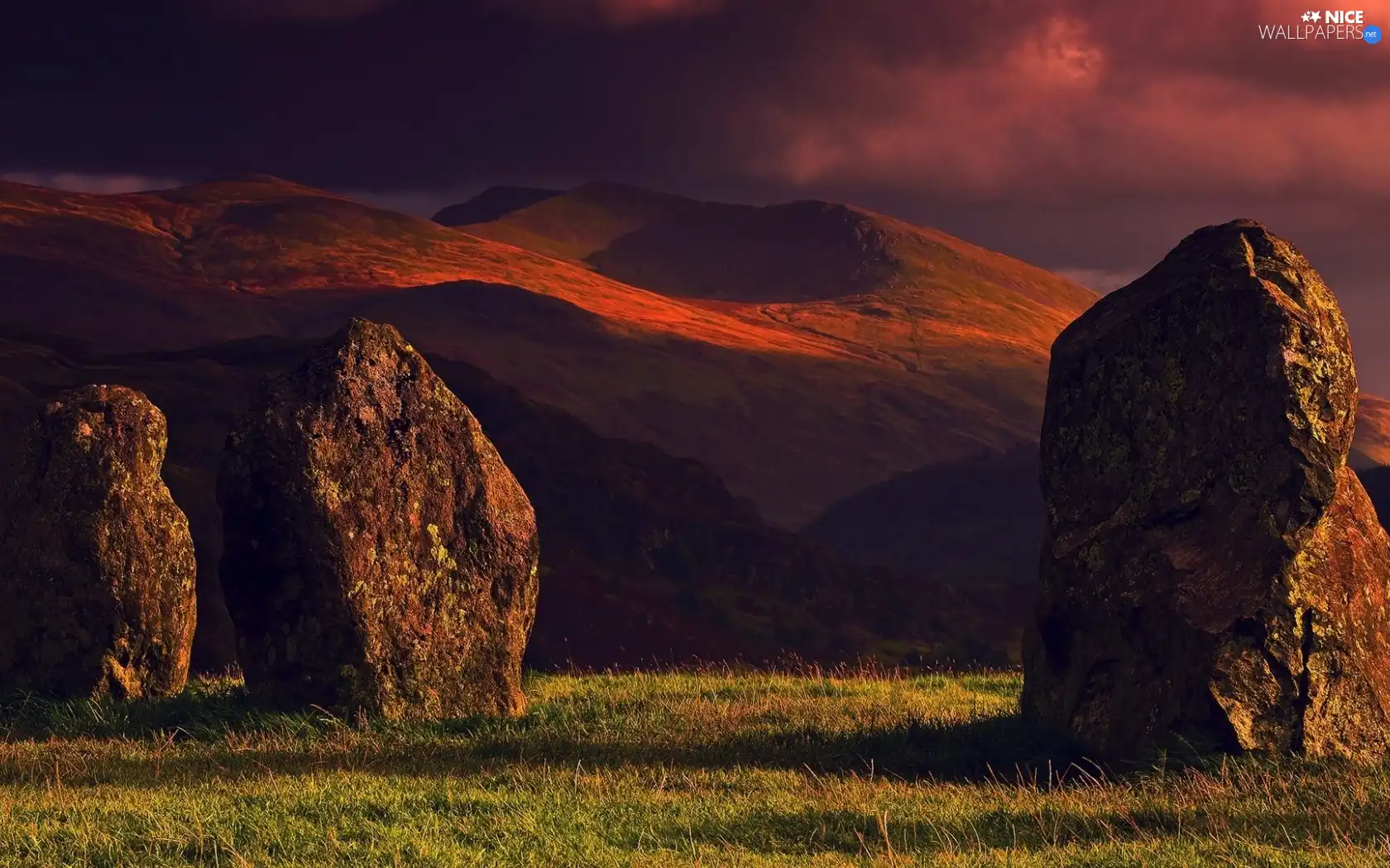 clouds, Mountains, Stones