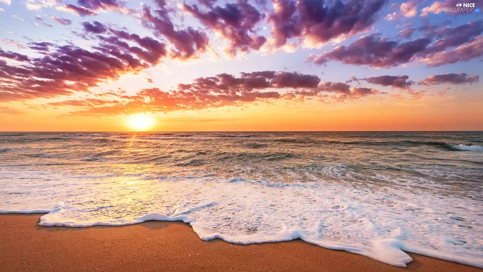 clouds, sea, Sunrise