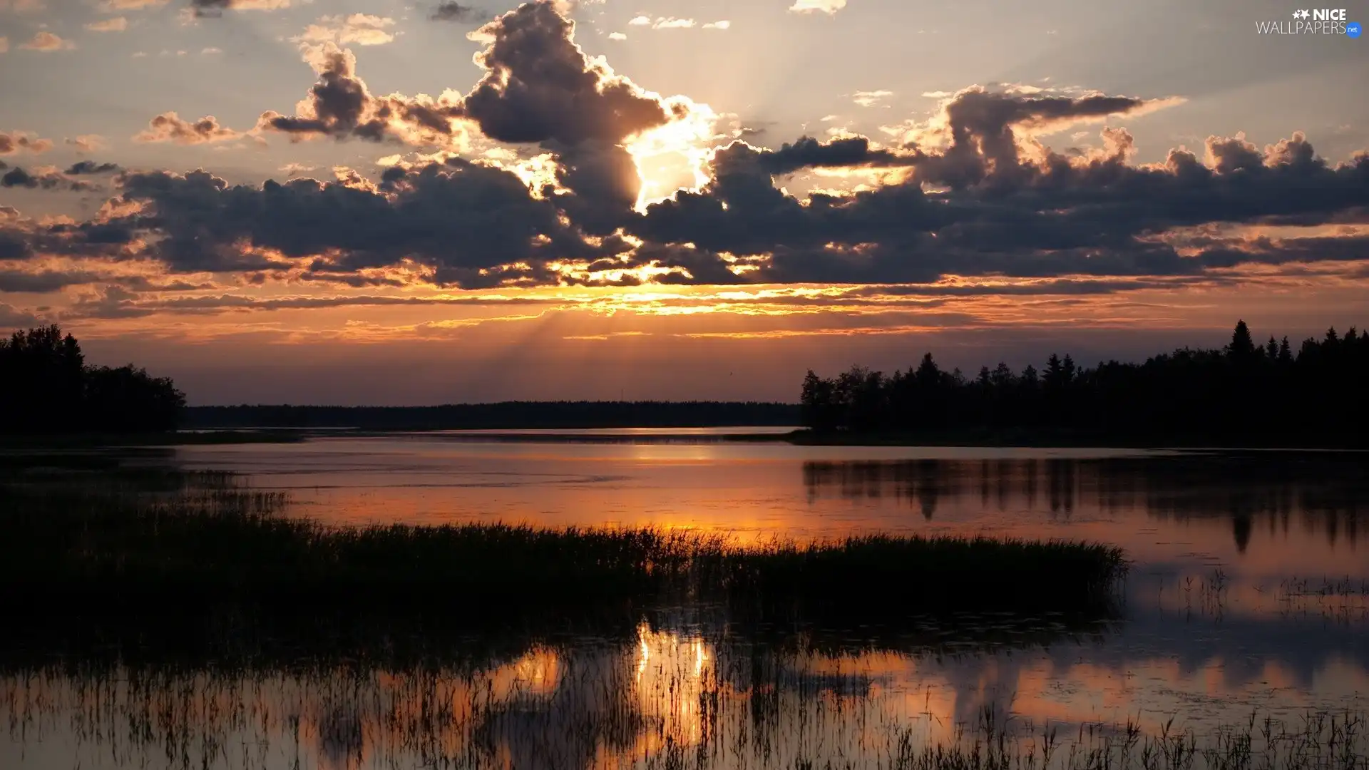 Great Sunsets, lake, clouds