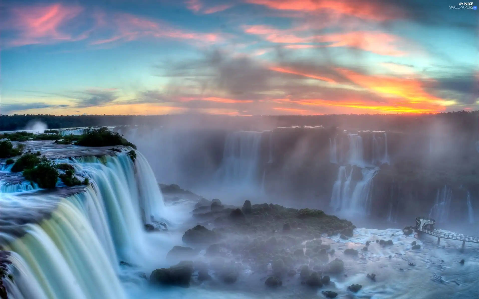 waterfall, clouds