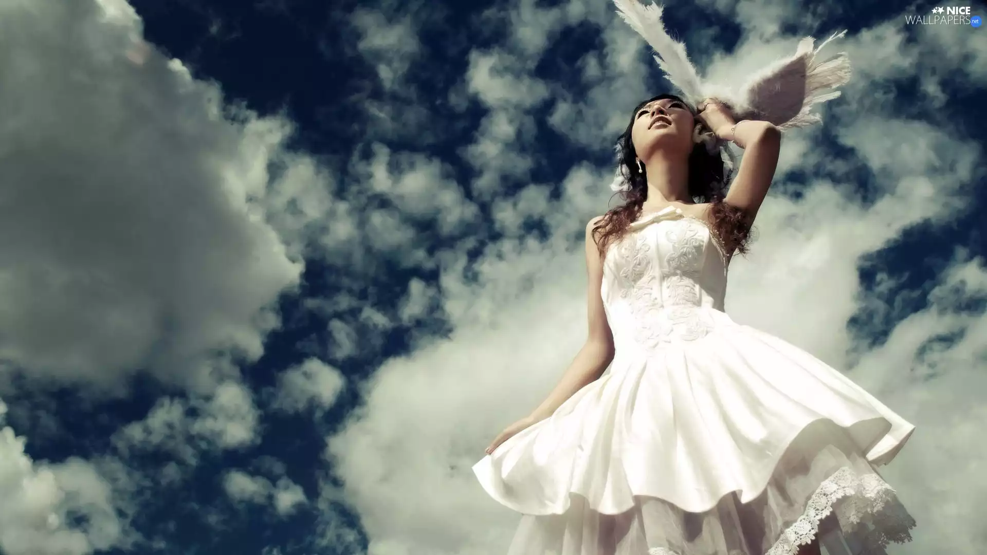 clouds, girl, wing