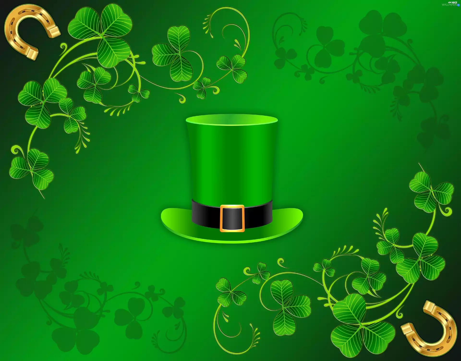 St. Patrick Day, Clovers, Hat, Horseshoes