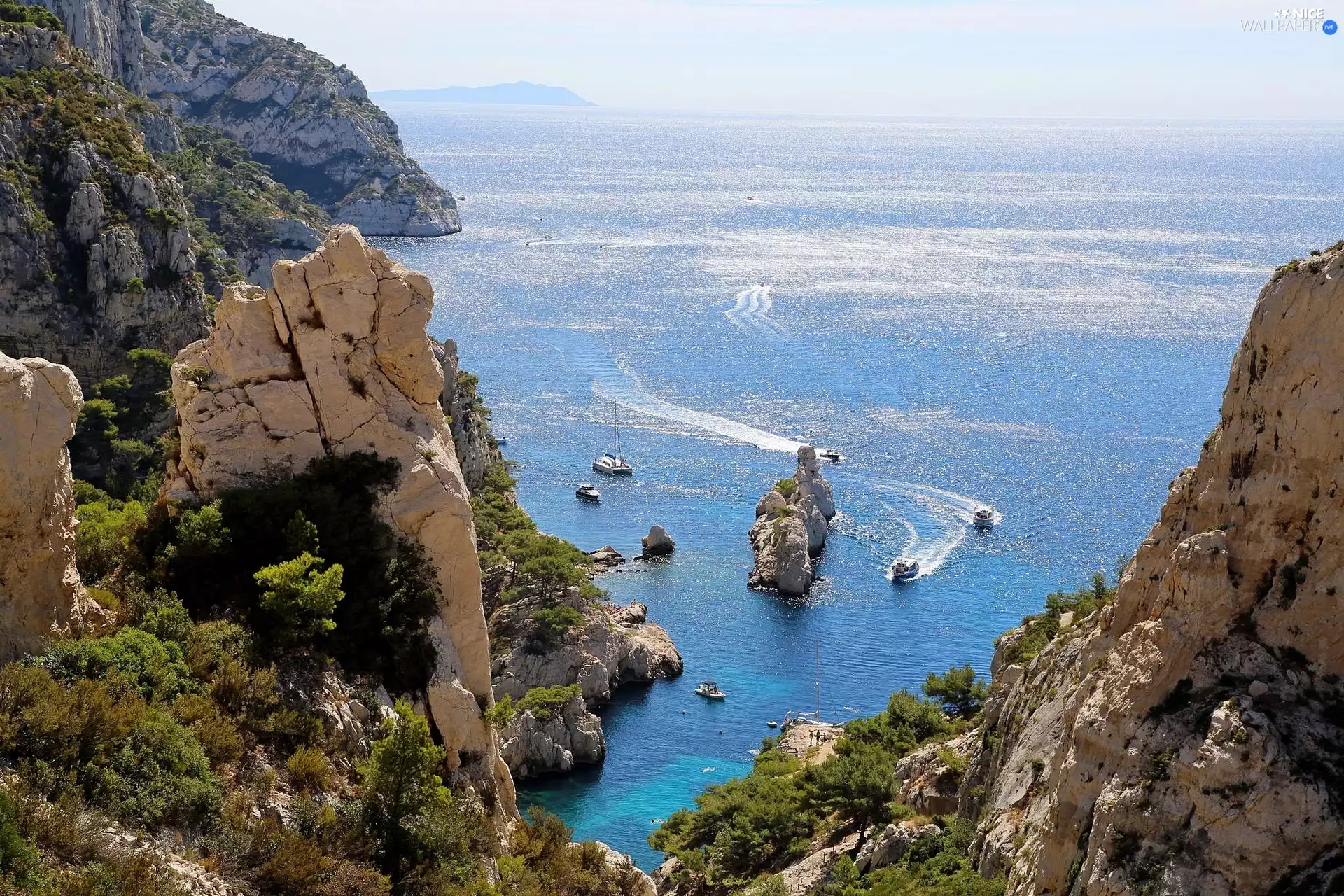 Boats, sea, Cliff coast