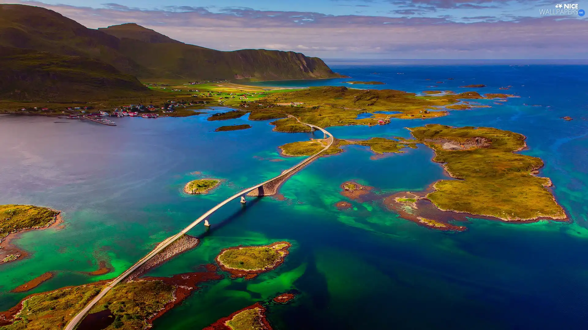 Sediments, Islets, Coast, Ocean, Mountains, bridge