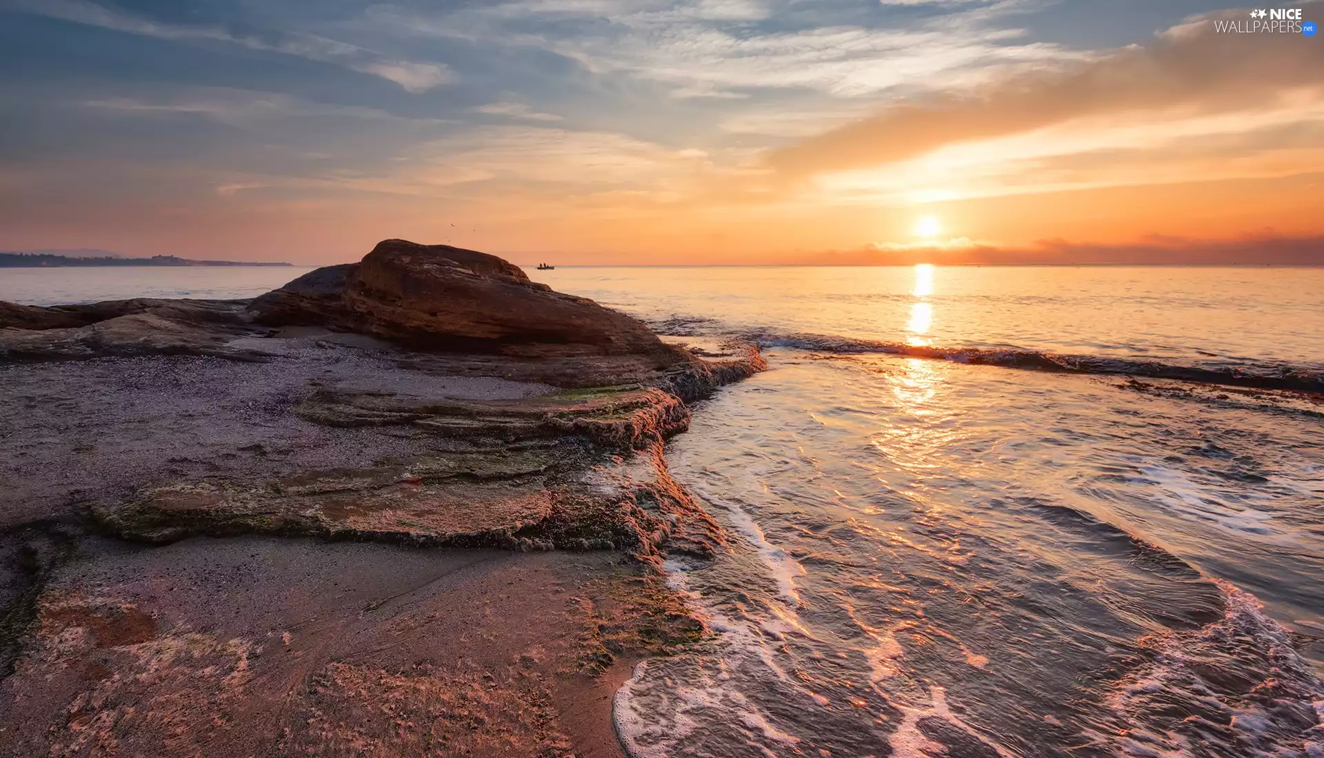 sea, Rocks, Sunrise, coast