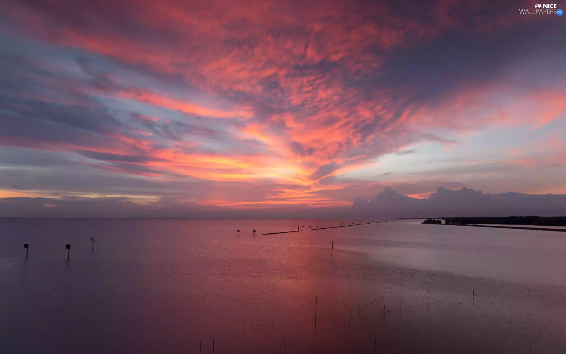 Sky, clouds, sea, color, Great Sunsets