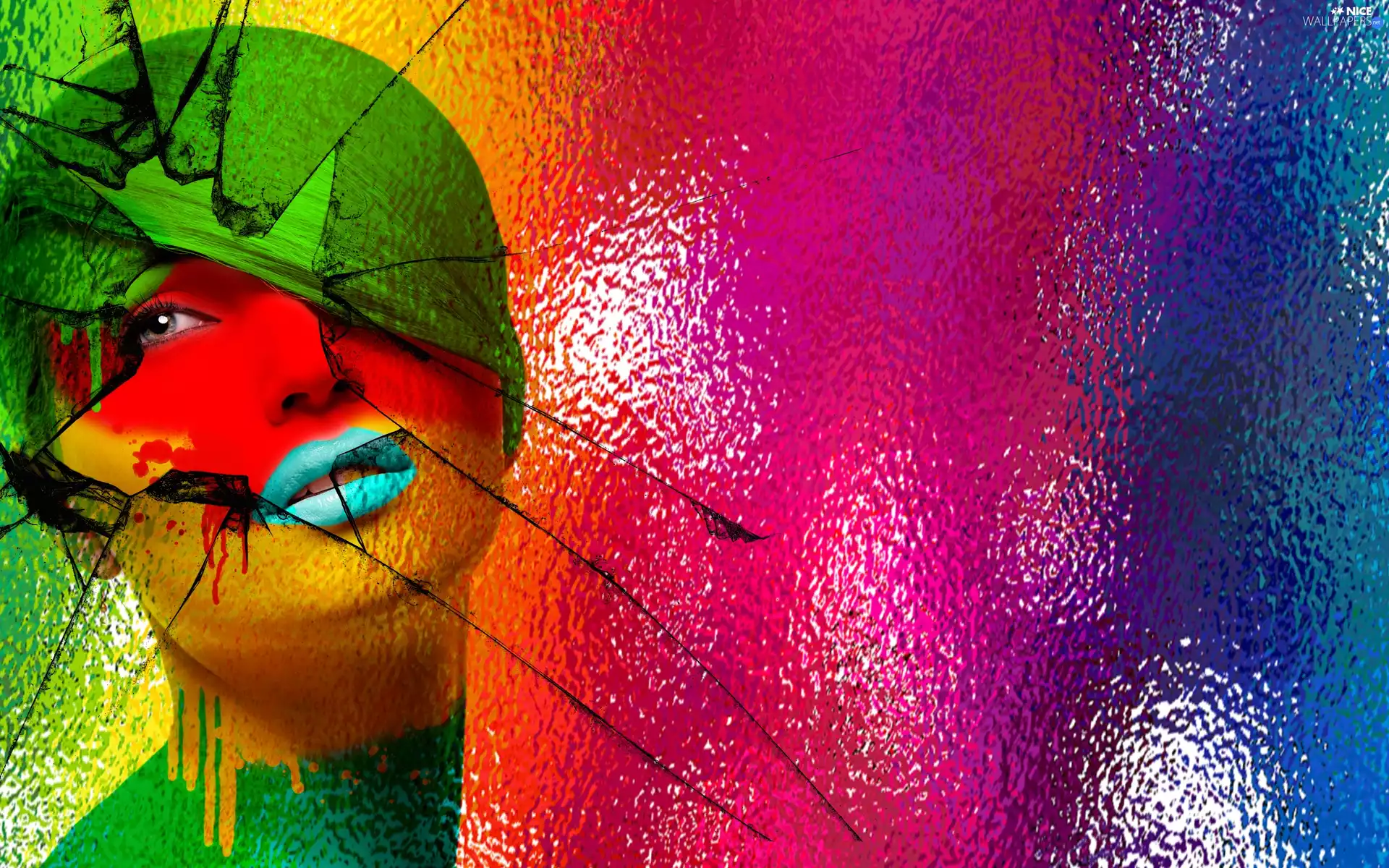 Women, Colored Glass, abstraction, crack