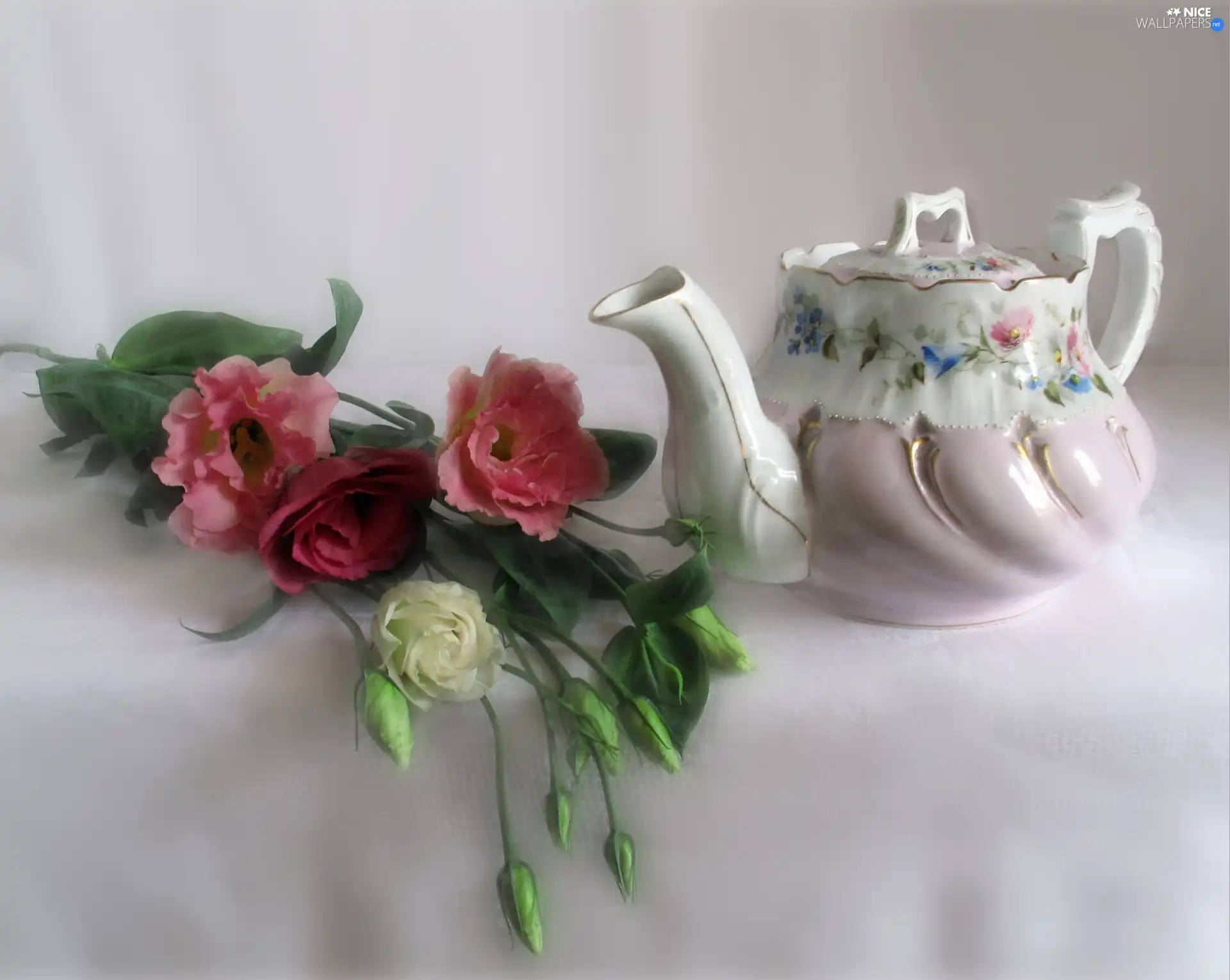 Colorful, flowers, jug, small bunch, porcelain