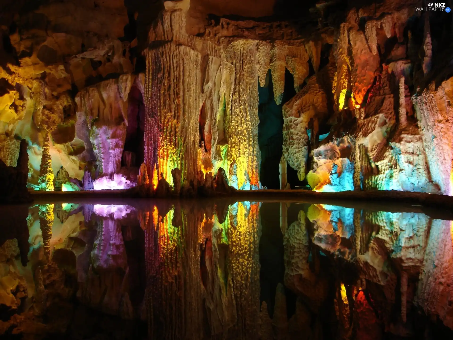 cave, nature, colors, lake