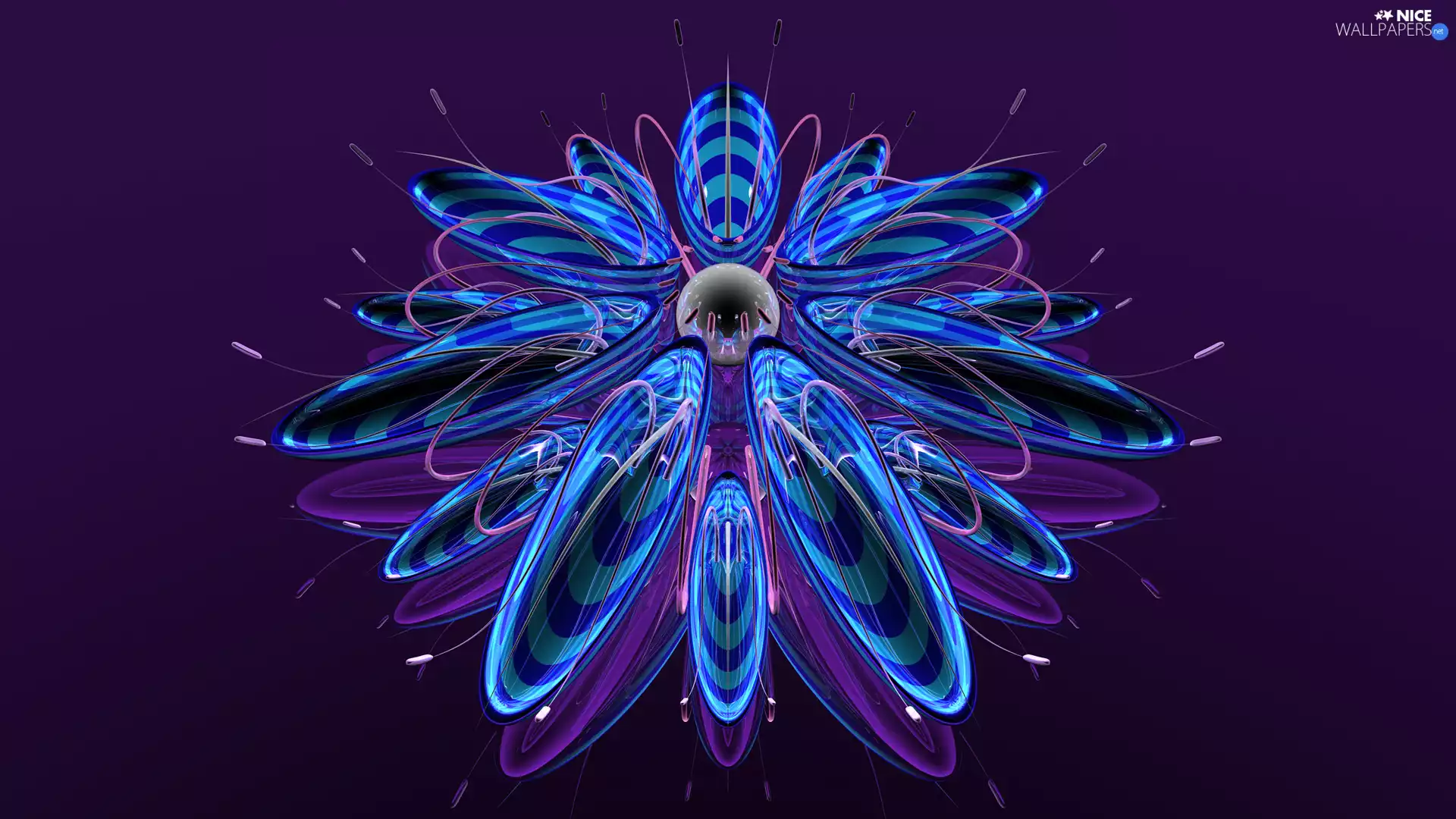 3D Graphics, glass, Colourfull Flowers, blue