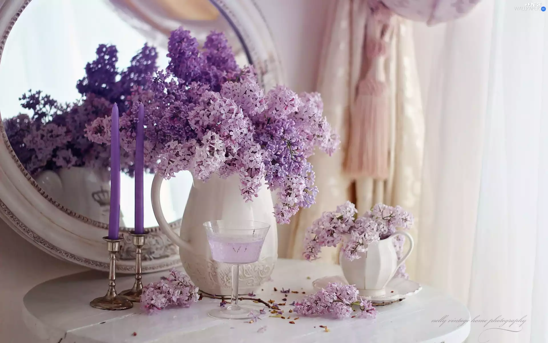 Vase, composition, candles, Mirror, without