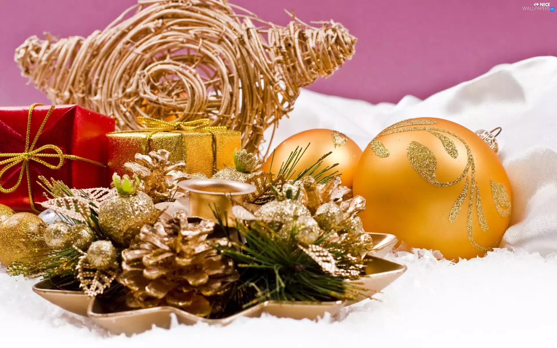 Christmas, baubles, cones, composition