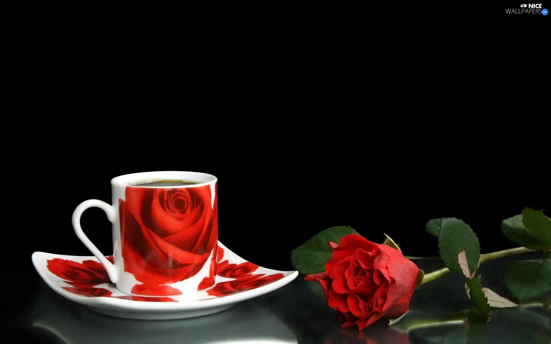 cup, rose, composition, coffee