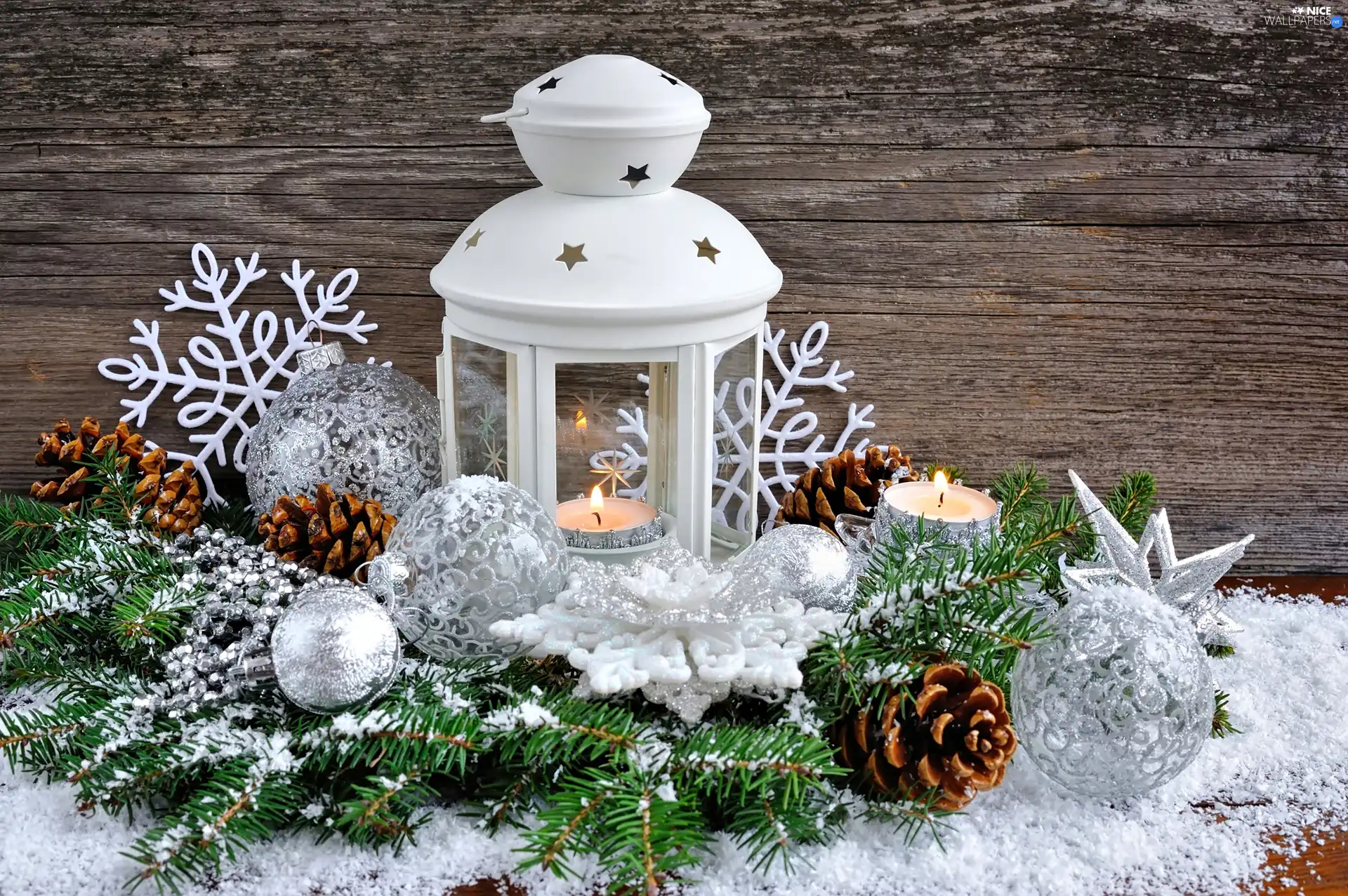 candles, composition, cones, baubles, lantern, Christmas