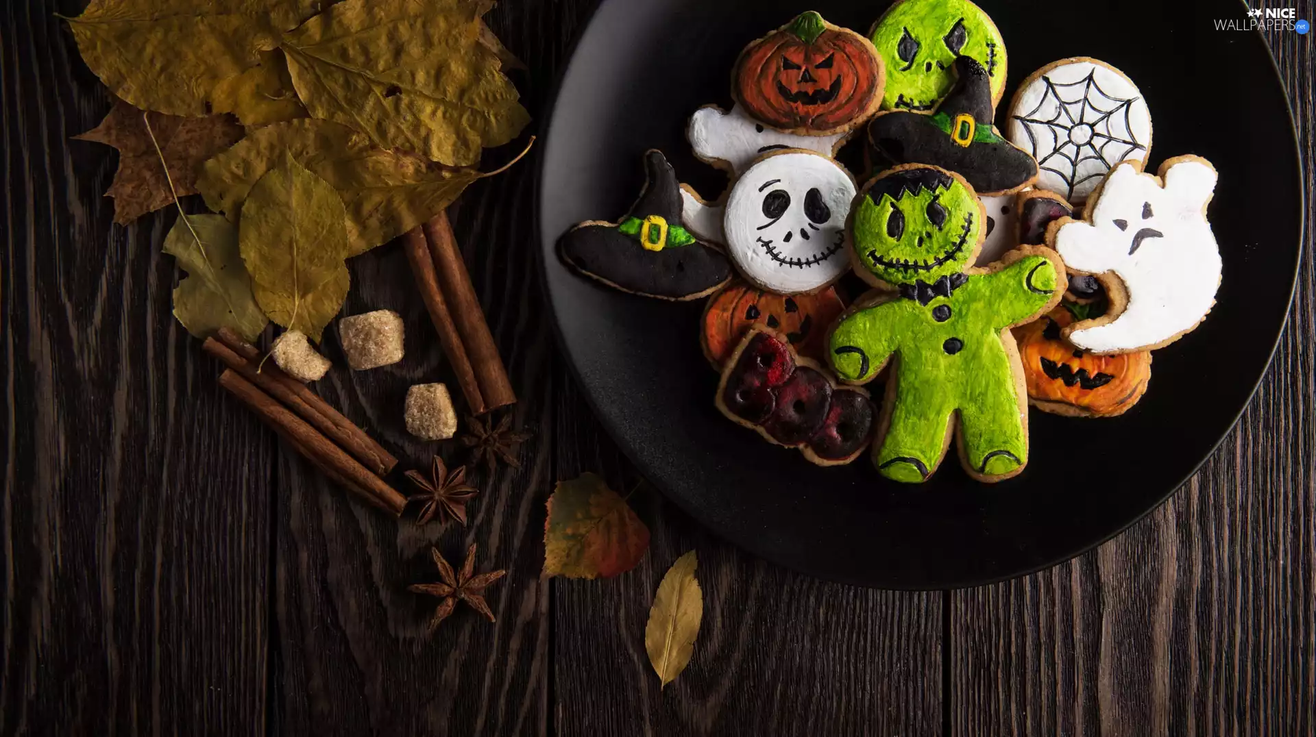 halloween, Leaf, plate, Cookies