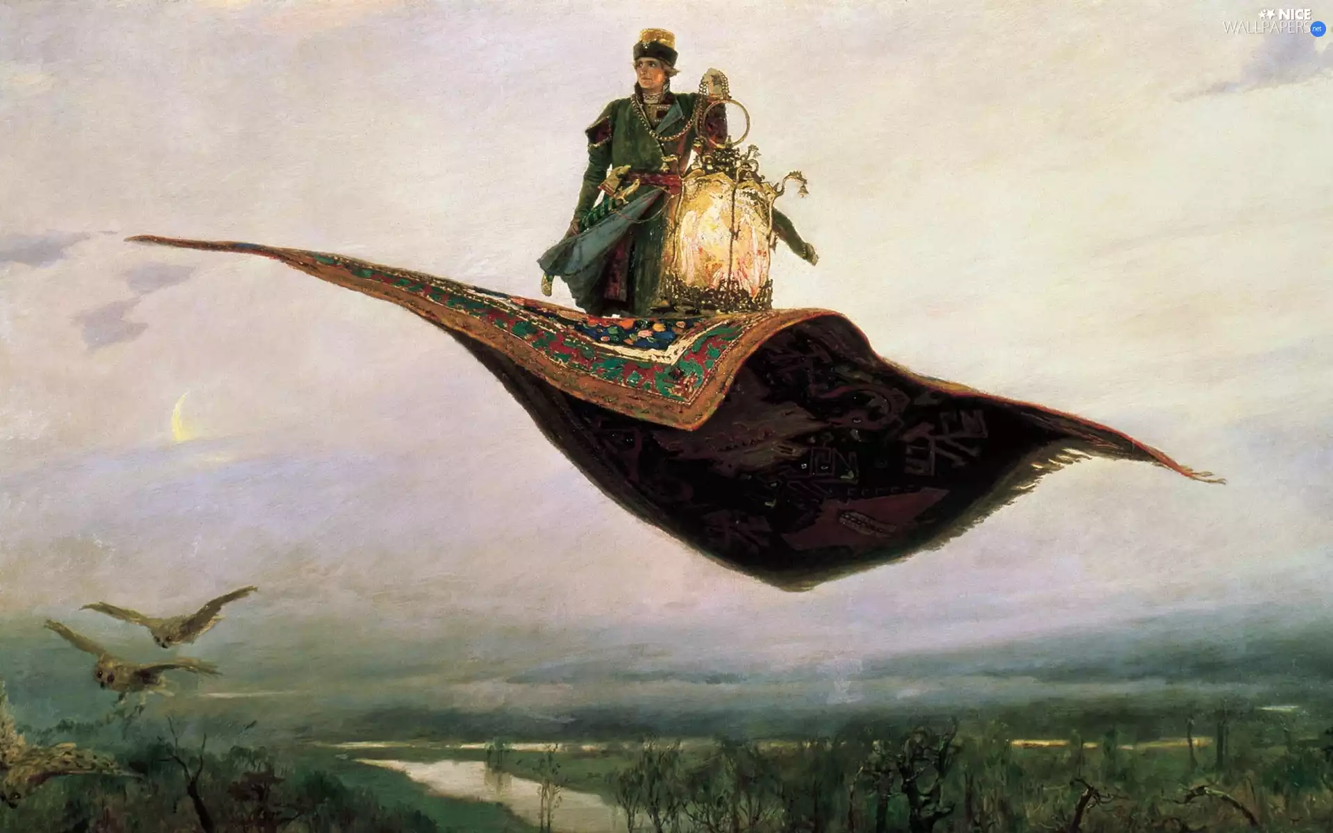 carpet, a man, copy, flying, picture
