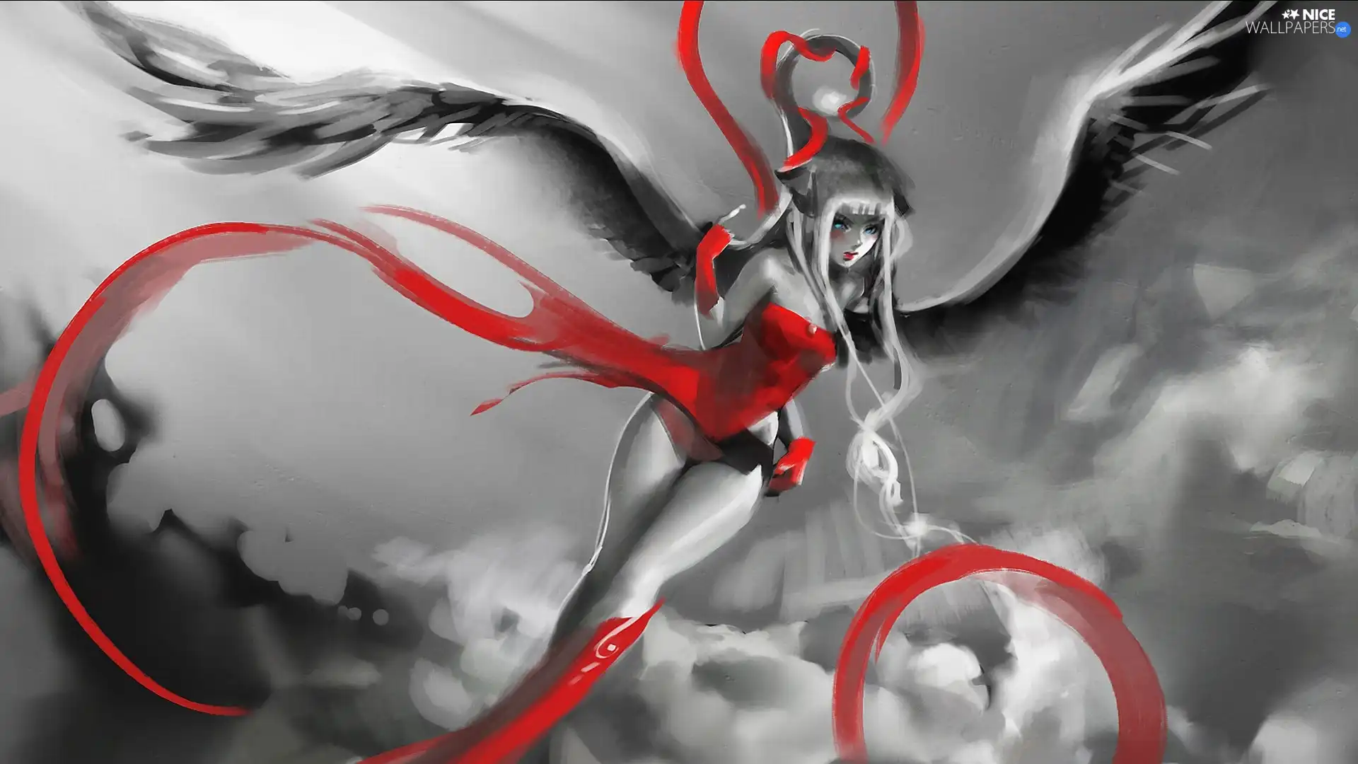 girl, Red, costume, angel