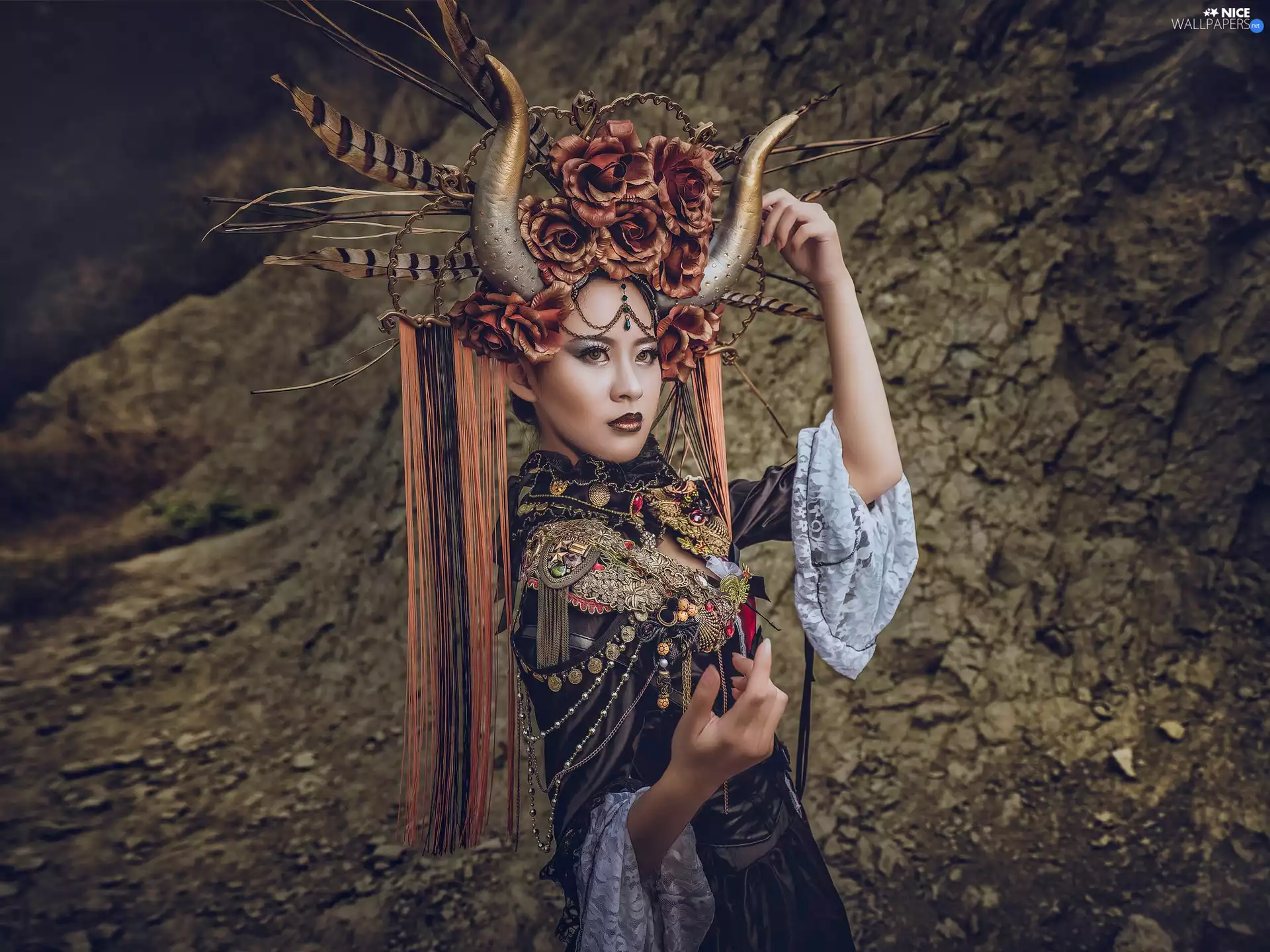 Head cover, roses, costume, ornamental, Women