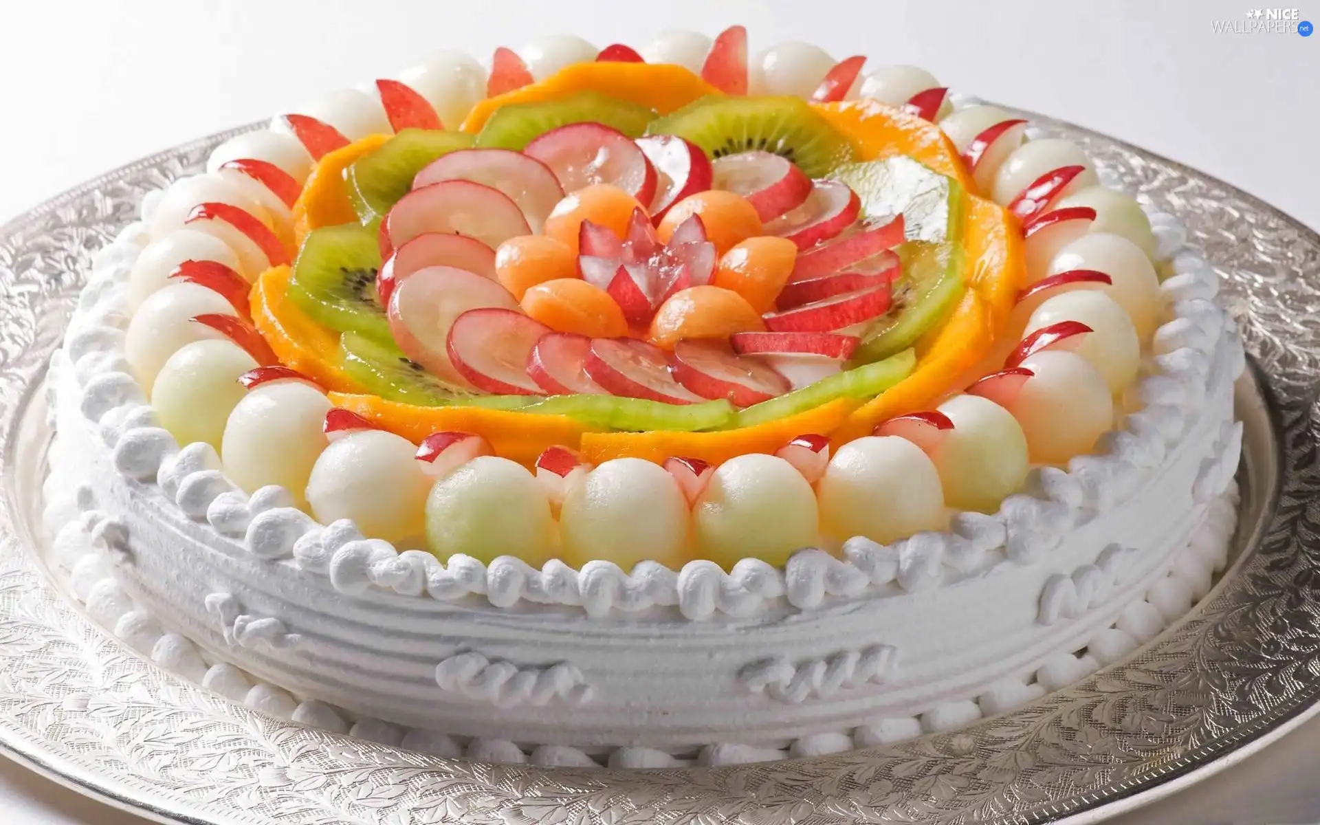 cream, Fruits, fruity, whipped, Cake