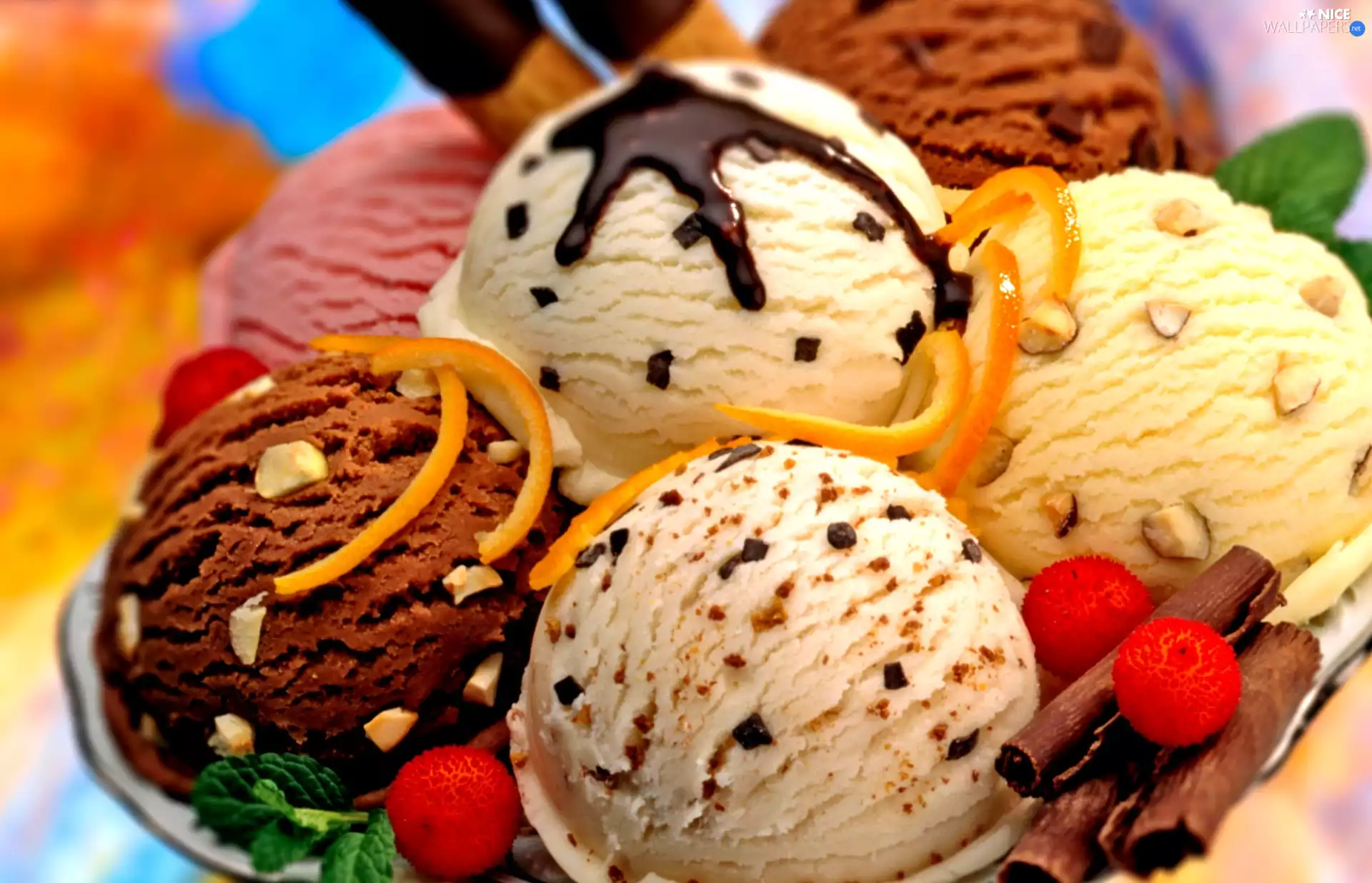 ice cream, several flavors, color