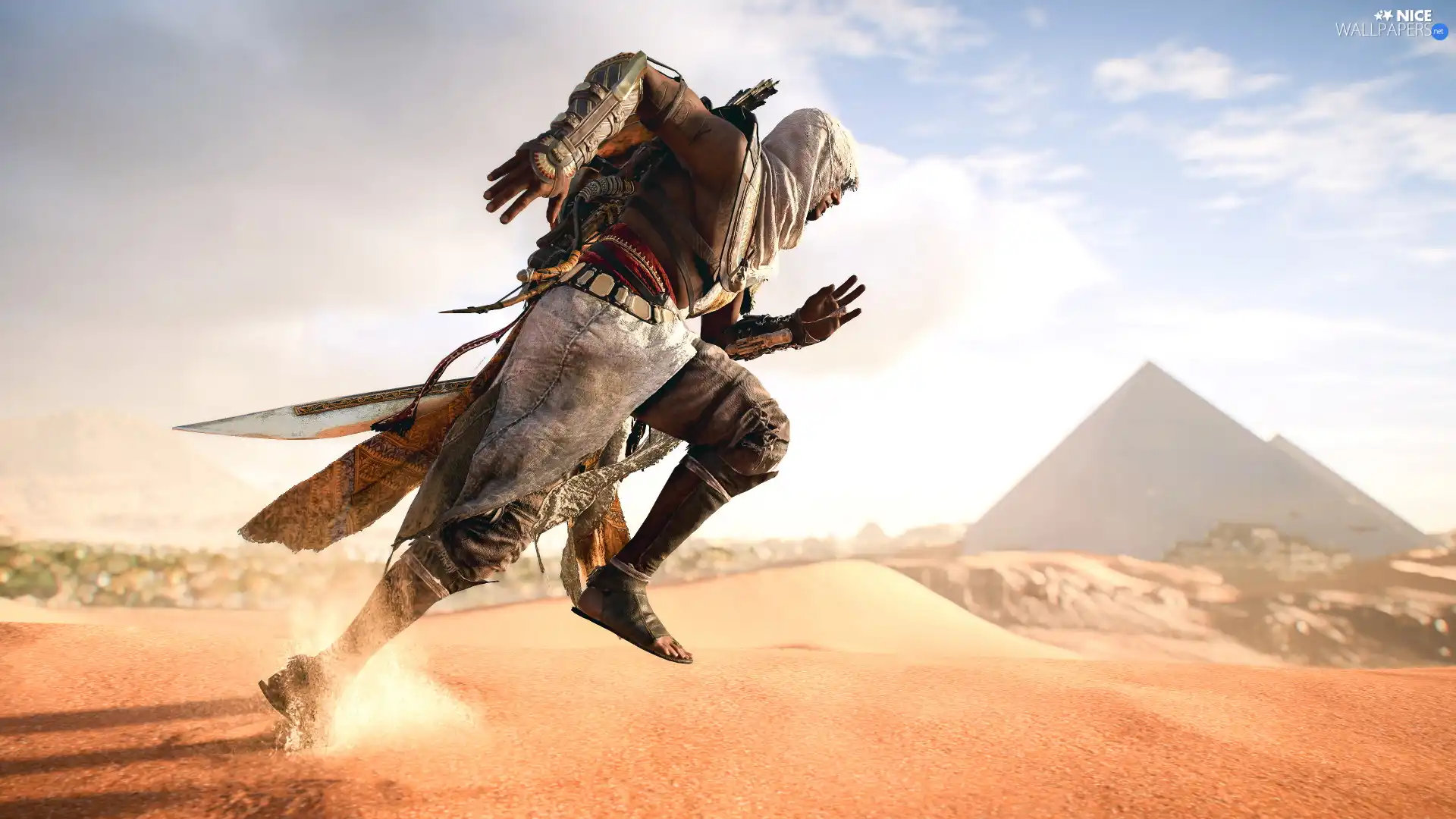 Bayek, Pyramids, Assassins Creed Origins, running, game