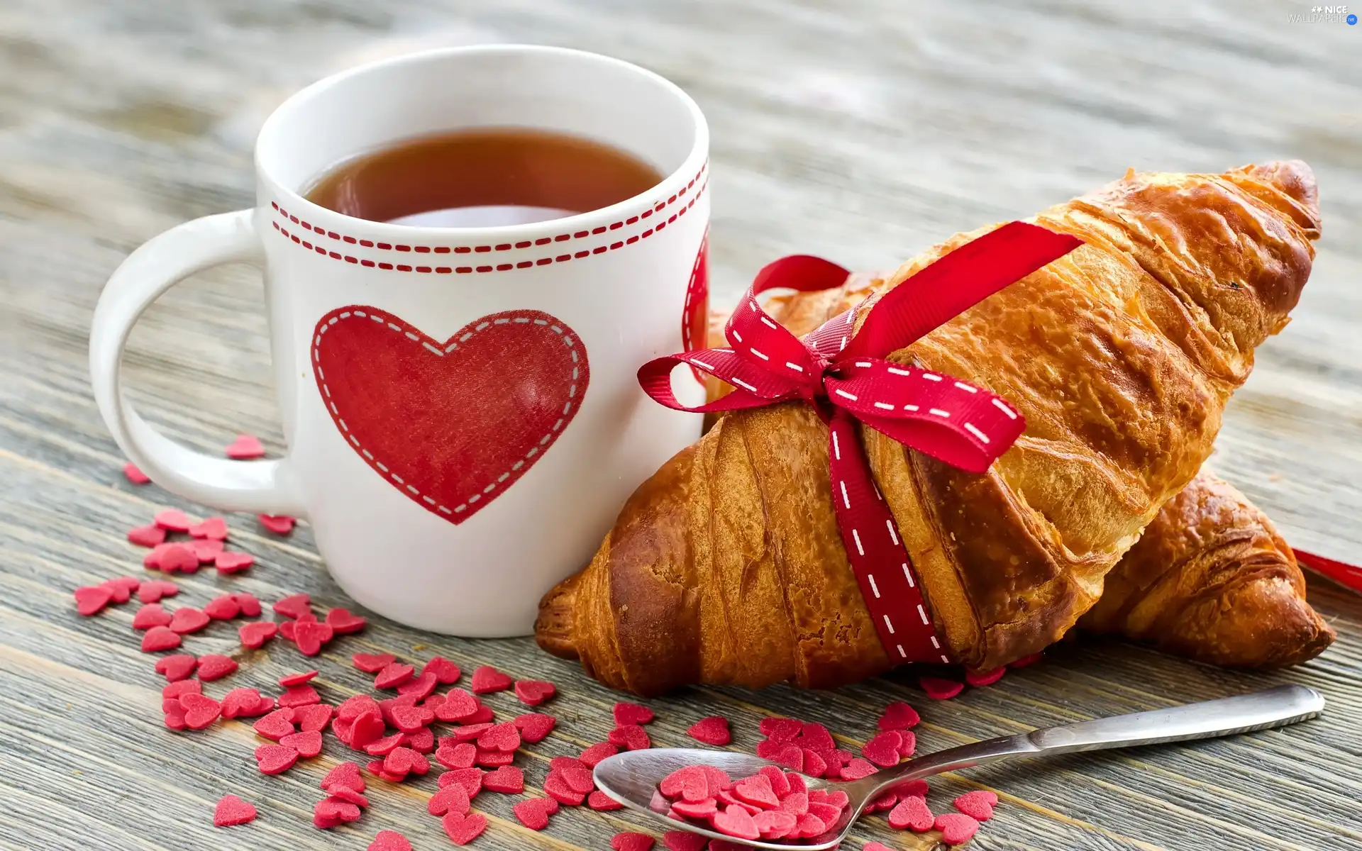 croissants, tea, Cup