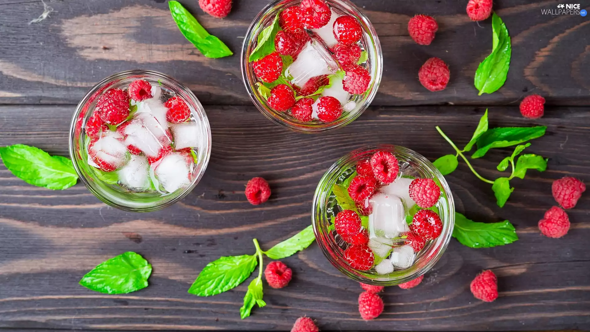 leaves, boarding, Ice Cubes, Glass, raspberries