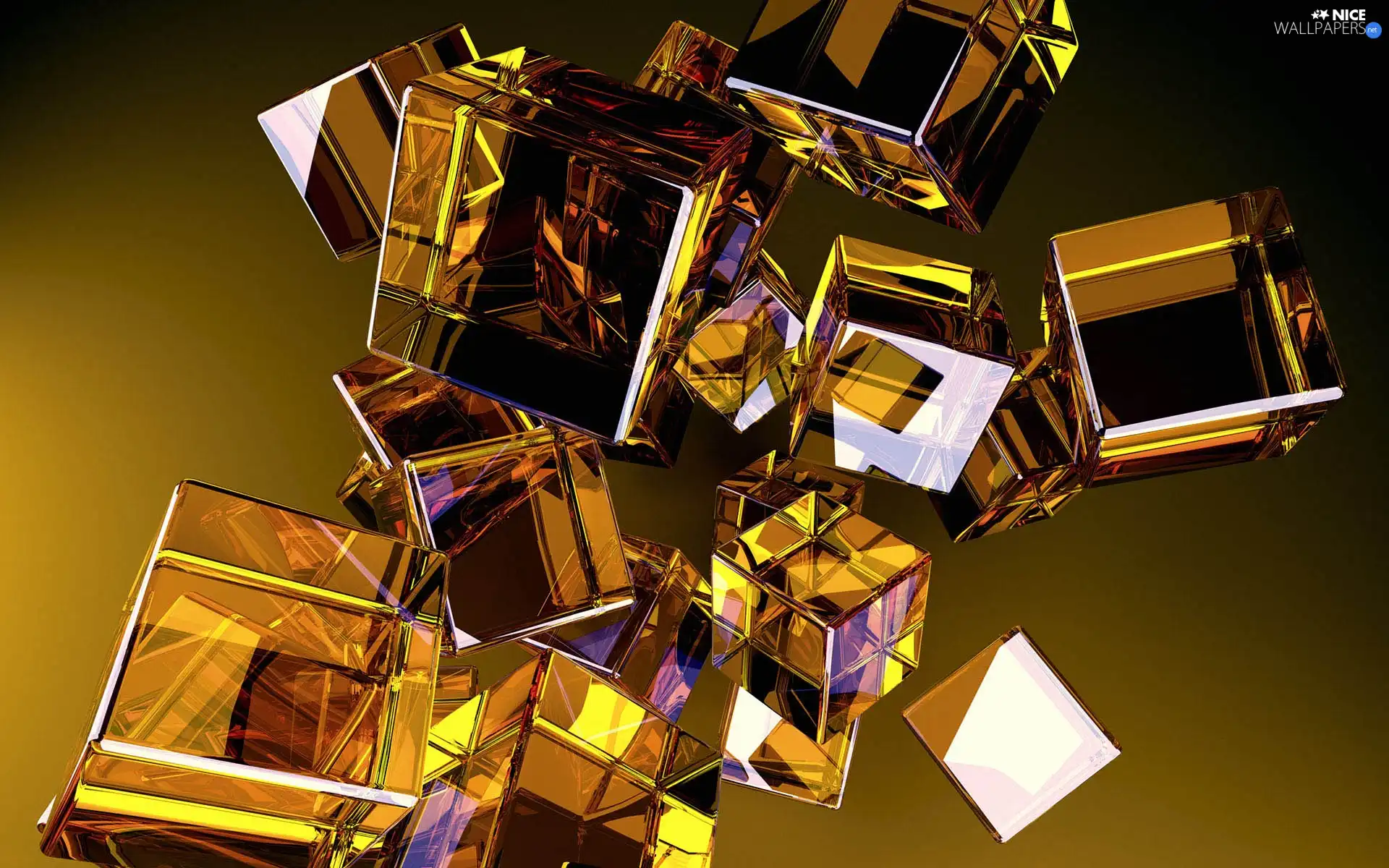 cubes, Golden, Shining