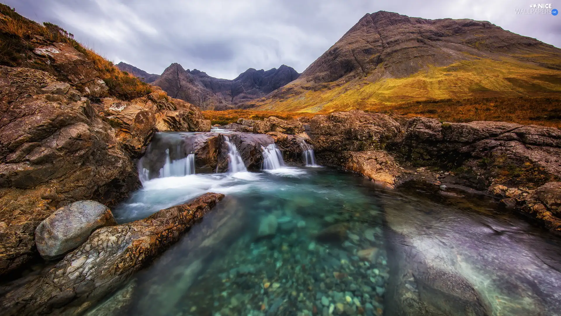 River, rocks, Highland, Cuillin Mountains, Scotland