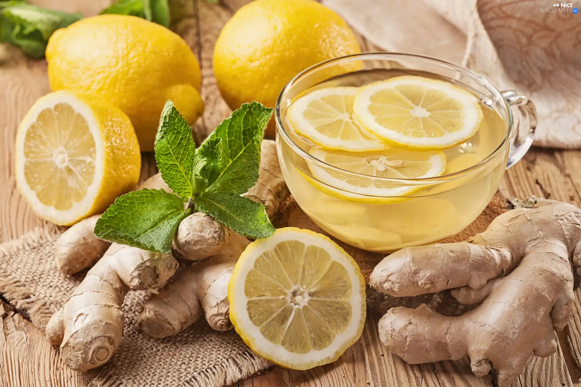 Glass, cup, lemons, Ginger, drink