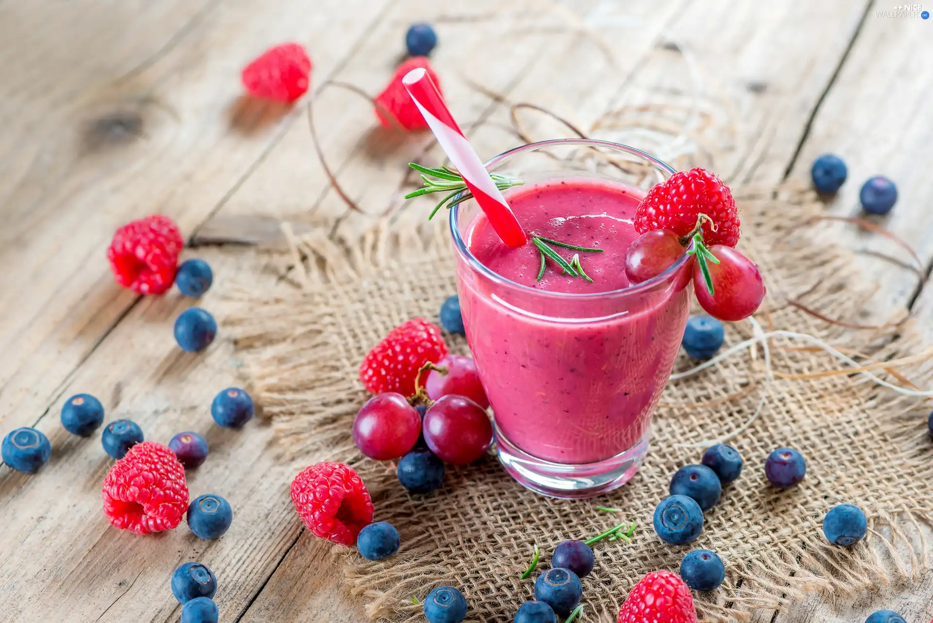 raspberries, drink, juice, cup, blueberries, Smoothie