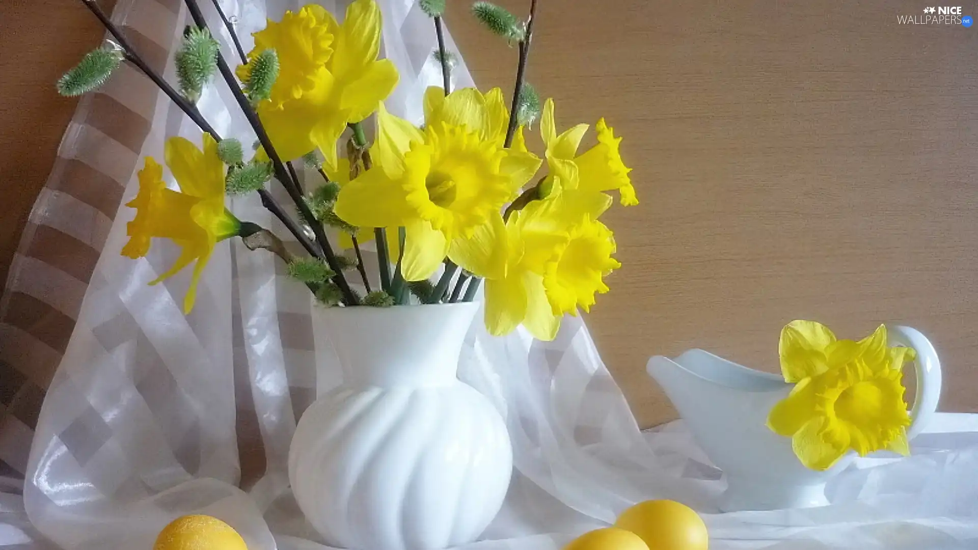 White, Yellow, Daffodils, Vase